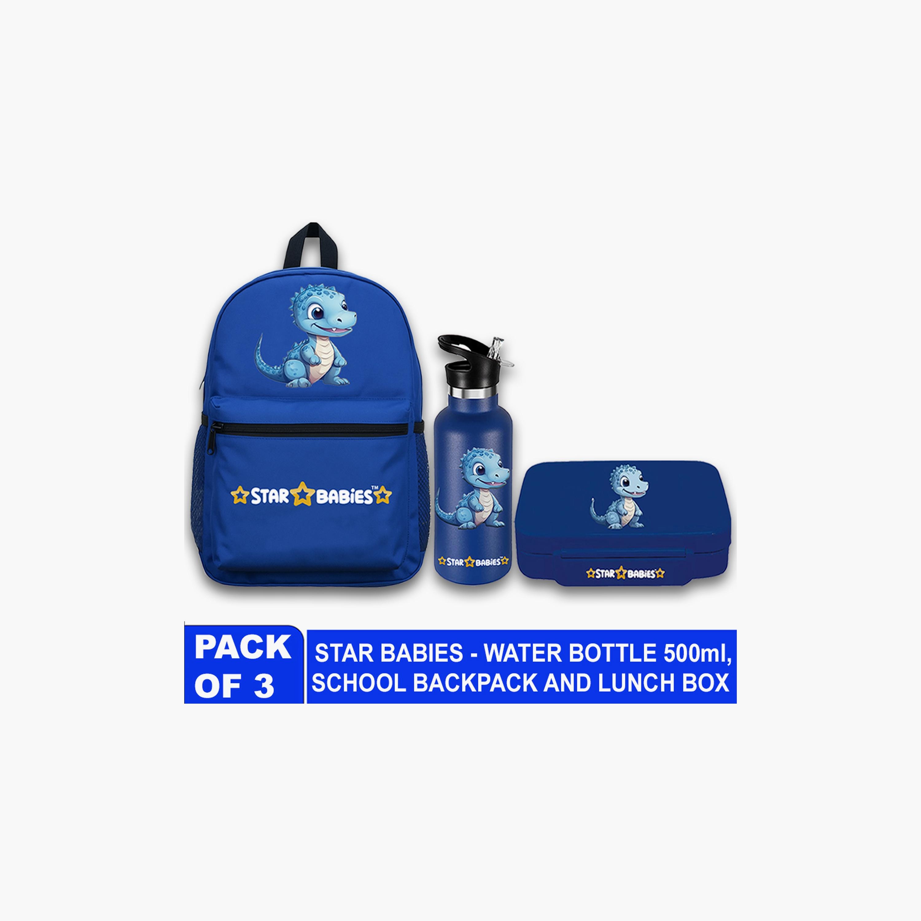 Star Babies Dino Print Backpack with Water Bottle & Lunchbox Set - 16inch-school-bagsandbackpacks-sets-image-2