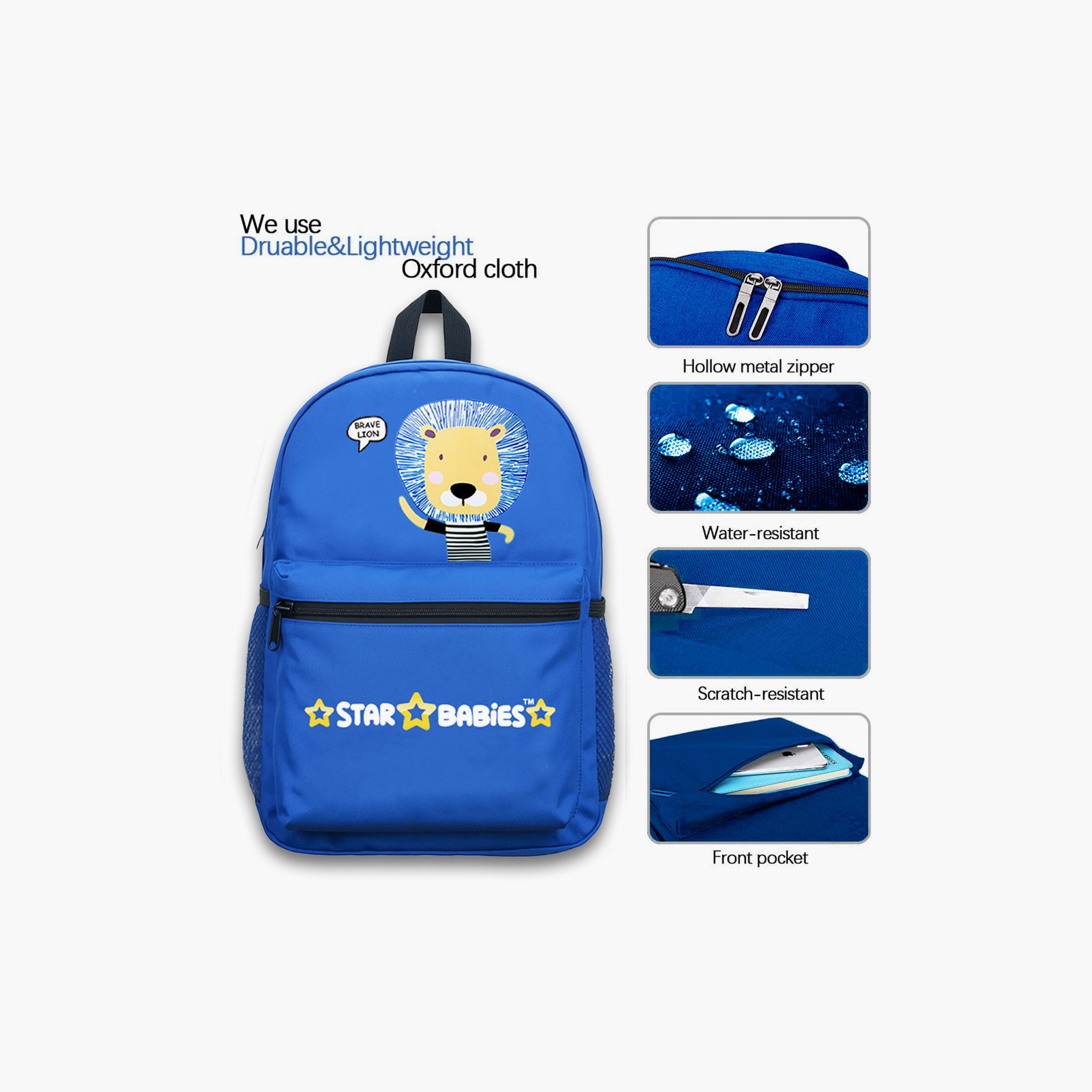 حقيبة ظهر بطبعة أسد شجاع مع زجاجة مياه وصندوق غداء من ستار بيبيز - 16 بوصة-school-bagsandbackpacks-sets-image-4