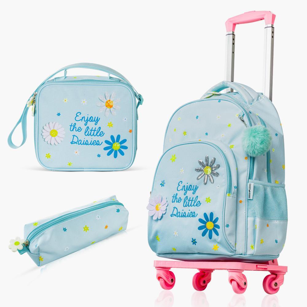 Eazy Kids 17-inch 4-Wheel Trolley School Bag with Lunch Bag and Pencil Pouch - 30x19x43 cm