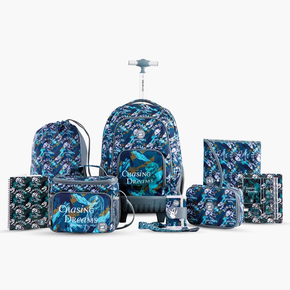 Eazy Kids T Rex 8-Piece 18-inch Backpack with Lunch Bag and Pencil Pouch Set - 32x20x45 cm