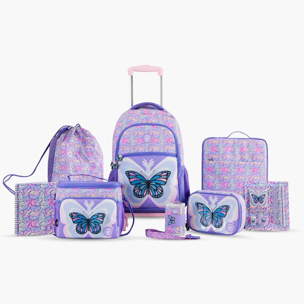 Eazy Kids Butterfly 9-Piece 18-inch Backpack with Lunch Bag and Pencil Pouch Set - 32x14x46 cm