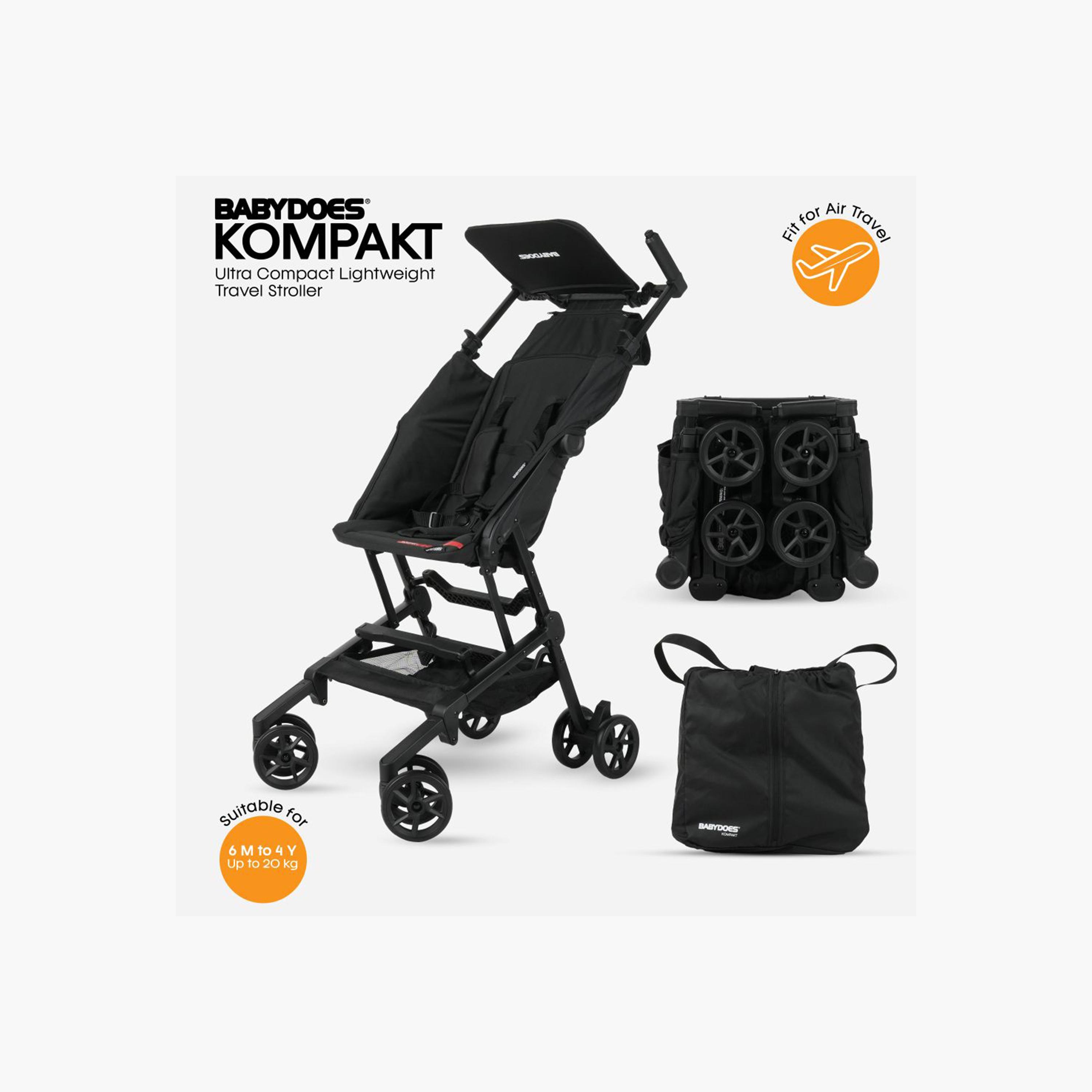 Babydoes Kompakt Ultra Compact Quickly Folding Travel Stroller with Folding Lock- 6M - 4Y- Black-baby-gear-strollersandprams-strollers-image-1