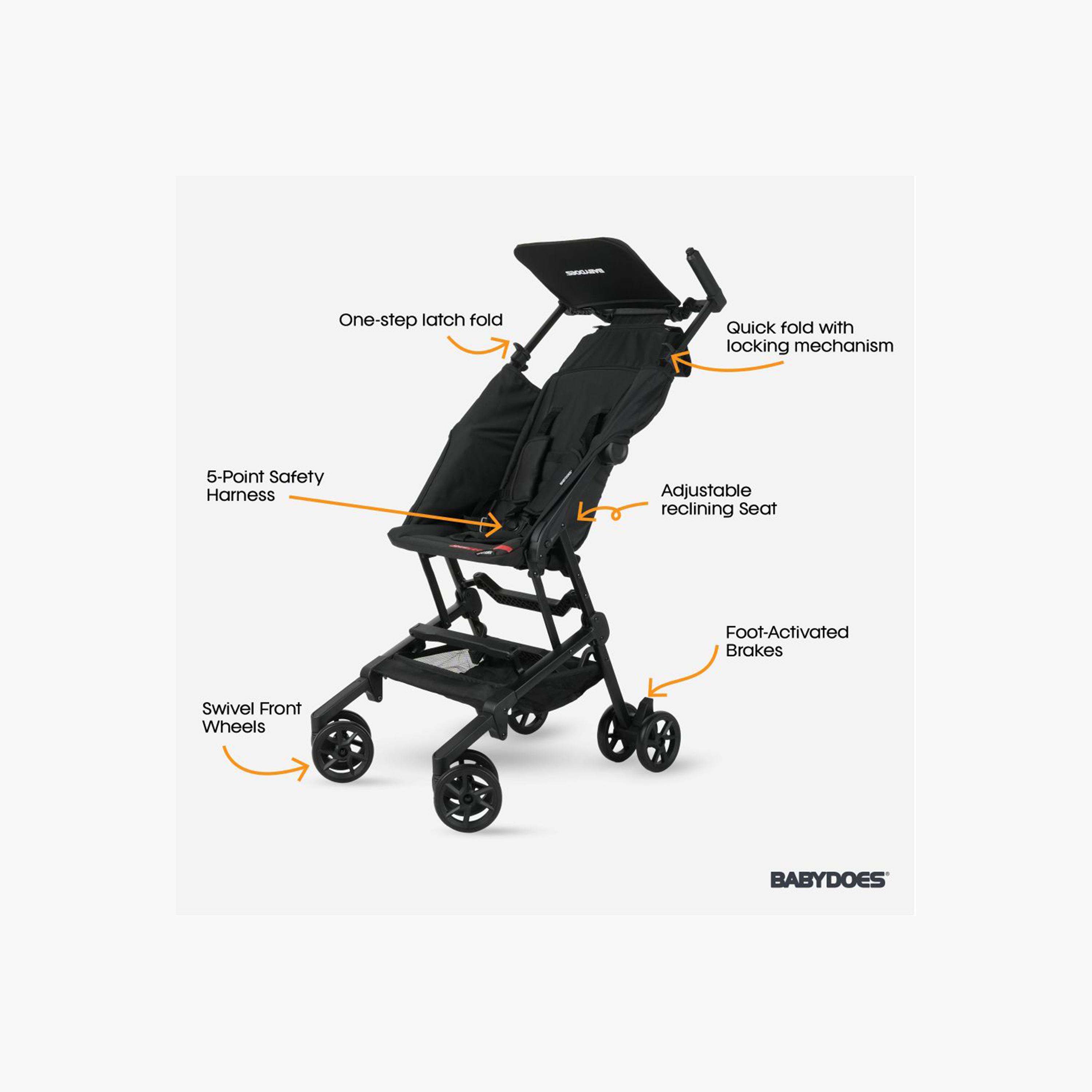 Babydoes Kompakt Ultra Compact Quickly Folding Travel Stroller with Folding Lock- 6M - 4Y- Black-baby-gear-strollersandprams-strollers-image-2