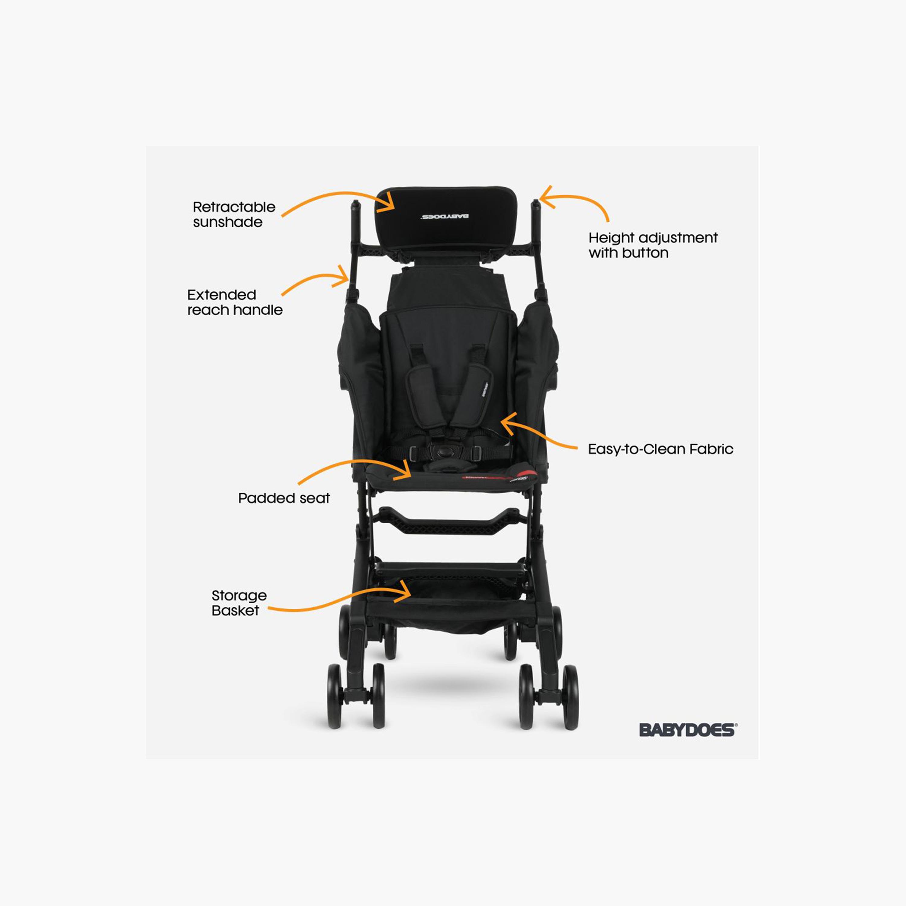 Babydoes Kompakt Ultra Compact Quickly Folding Travel Stroller with Folding Lock- 6M - 4Y- Black-baby-gear-strollersandprams-strollers-image-3