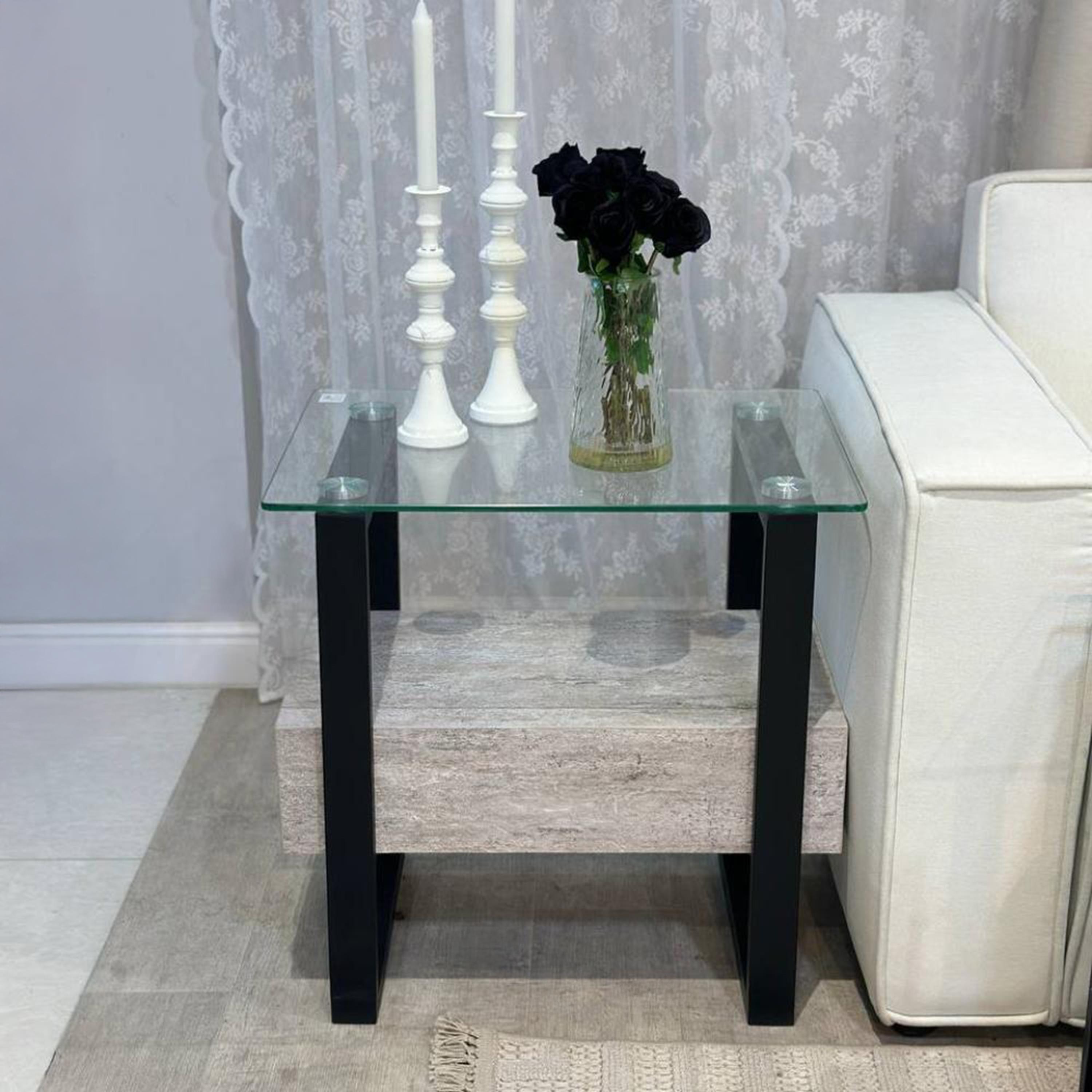 Glass Top 2-Tier Side Table - 64x64x60 cms-furniture-livingroom-sideandendtables-image-1