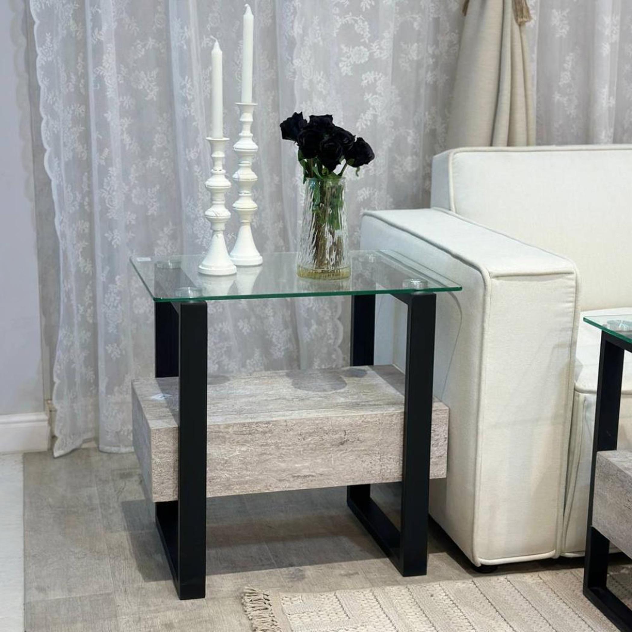 Glass Top 2-Tier Side Table - 64x64x60 cms-furniture-livingroom-sideandendtables-image-2