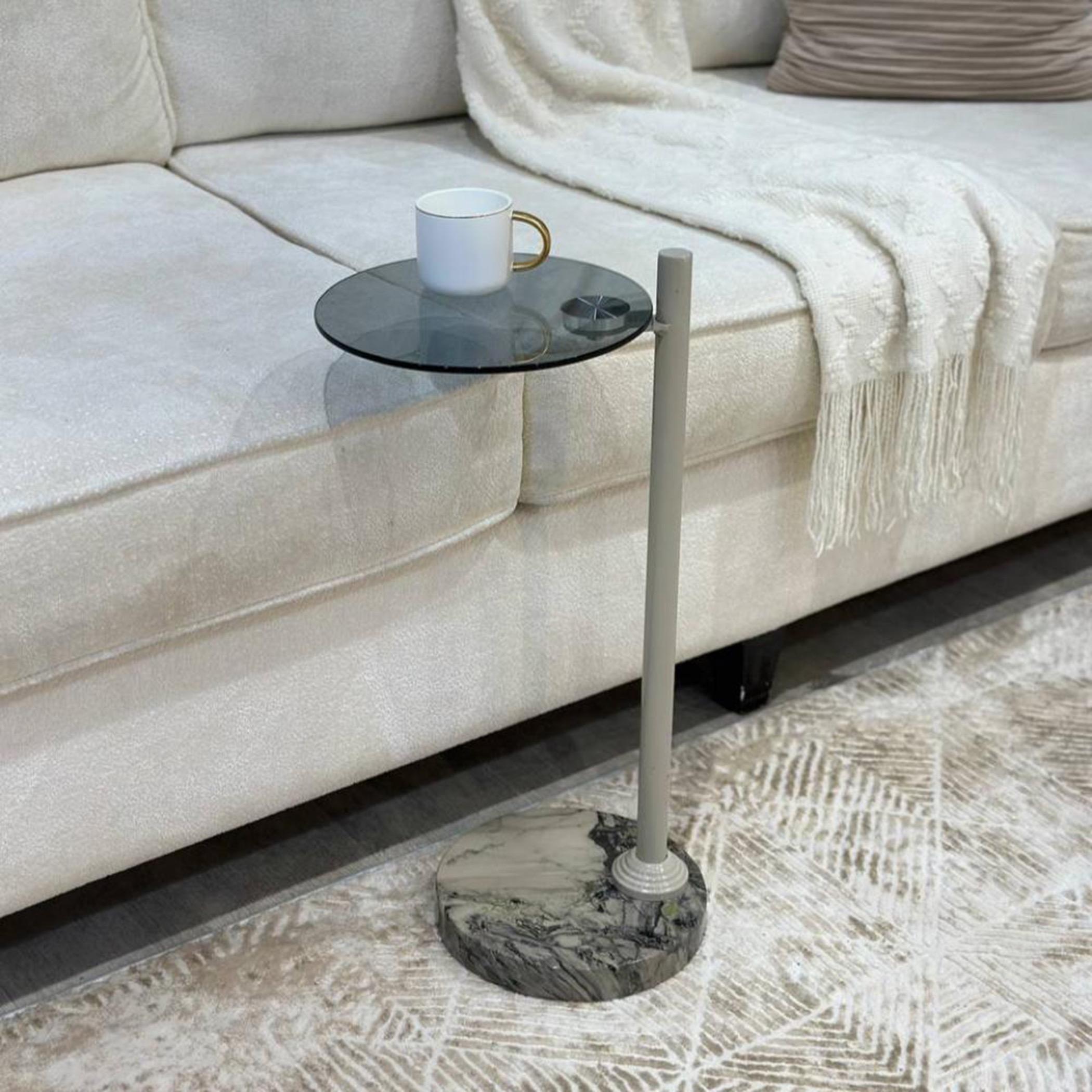 Glass Top Service Table with Marble Base - 25x55 cms-furniture-livingroom-coffeetables-image-1