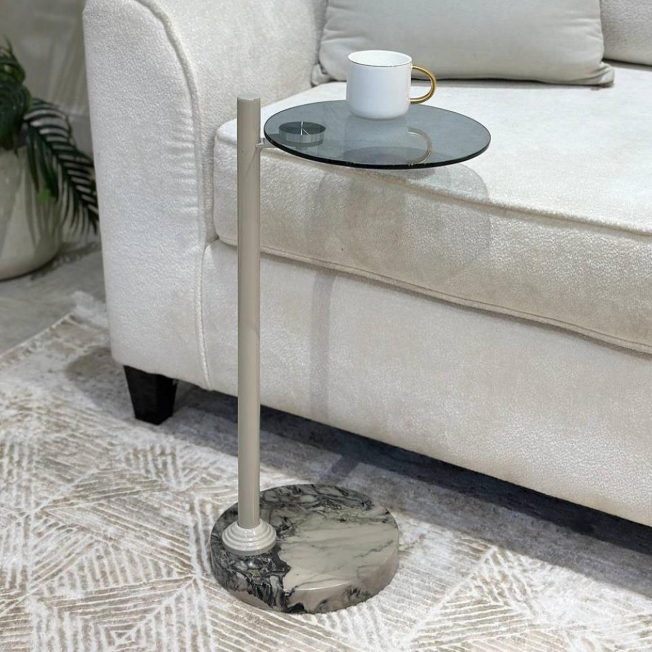 Glass Top Service Table with Marble Base - 25x55 cms-furniture-livingroom-coffeetables-image-2
