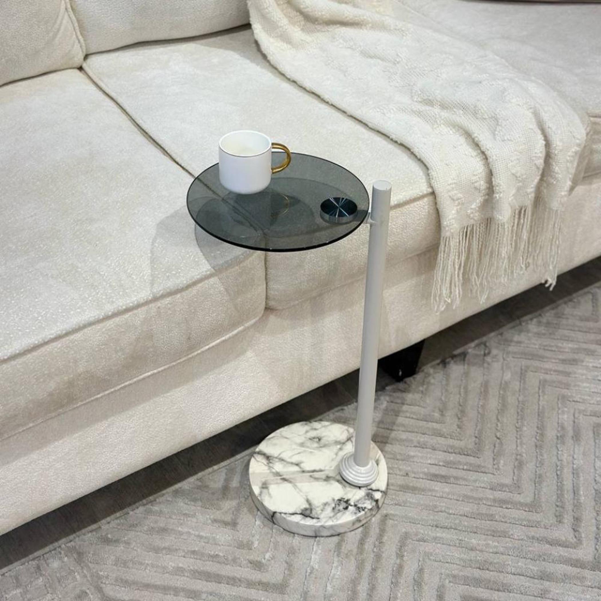 Glass Top Service Table with Marble Base - 25x55 cms-furniture-livingroom-coffeetables-image-1