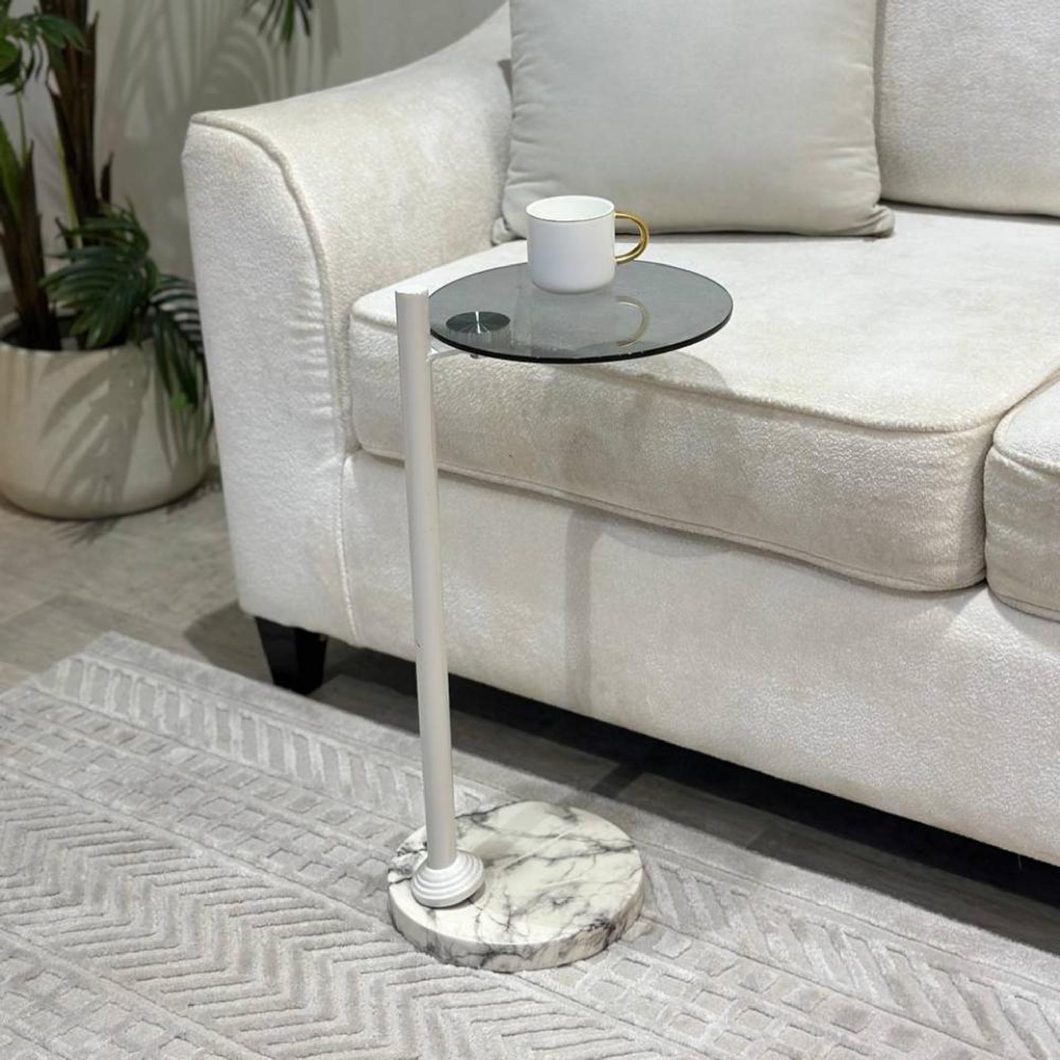 Glass Top Service Table with Marble Base - 25x55 cms-furniture-livingroom-coffeetables-image-2
