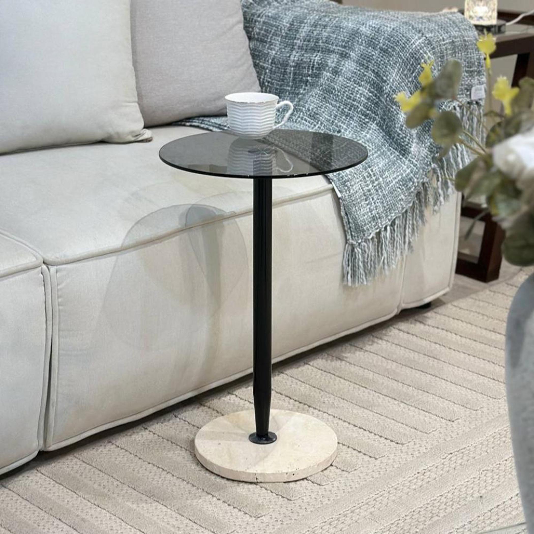 Glass Top Side Table with Pedestal Base - 35x35x55 cms-furniture-livingroom-coffeetables-image-1