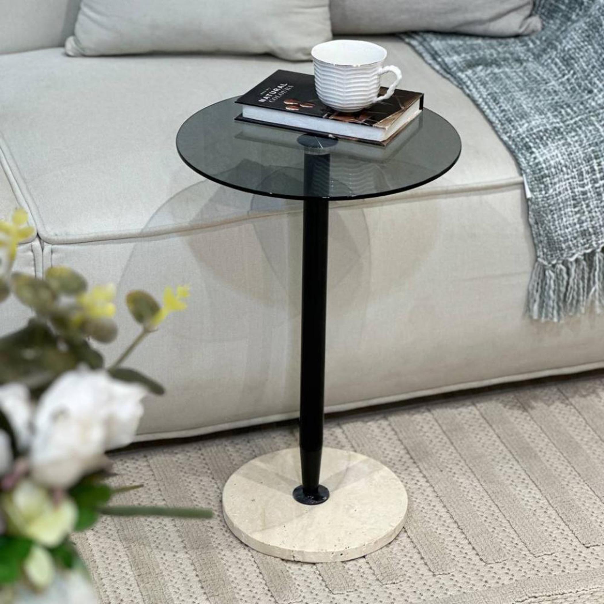Glass Top Side Table with Pedestal Base - 35x35x55 cms-furniture-livingroom-coffeetables-image-2