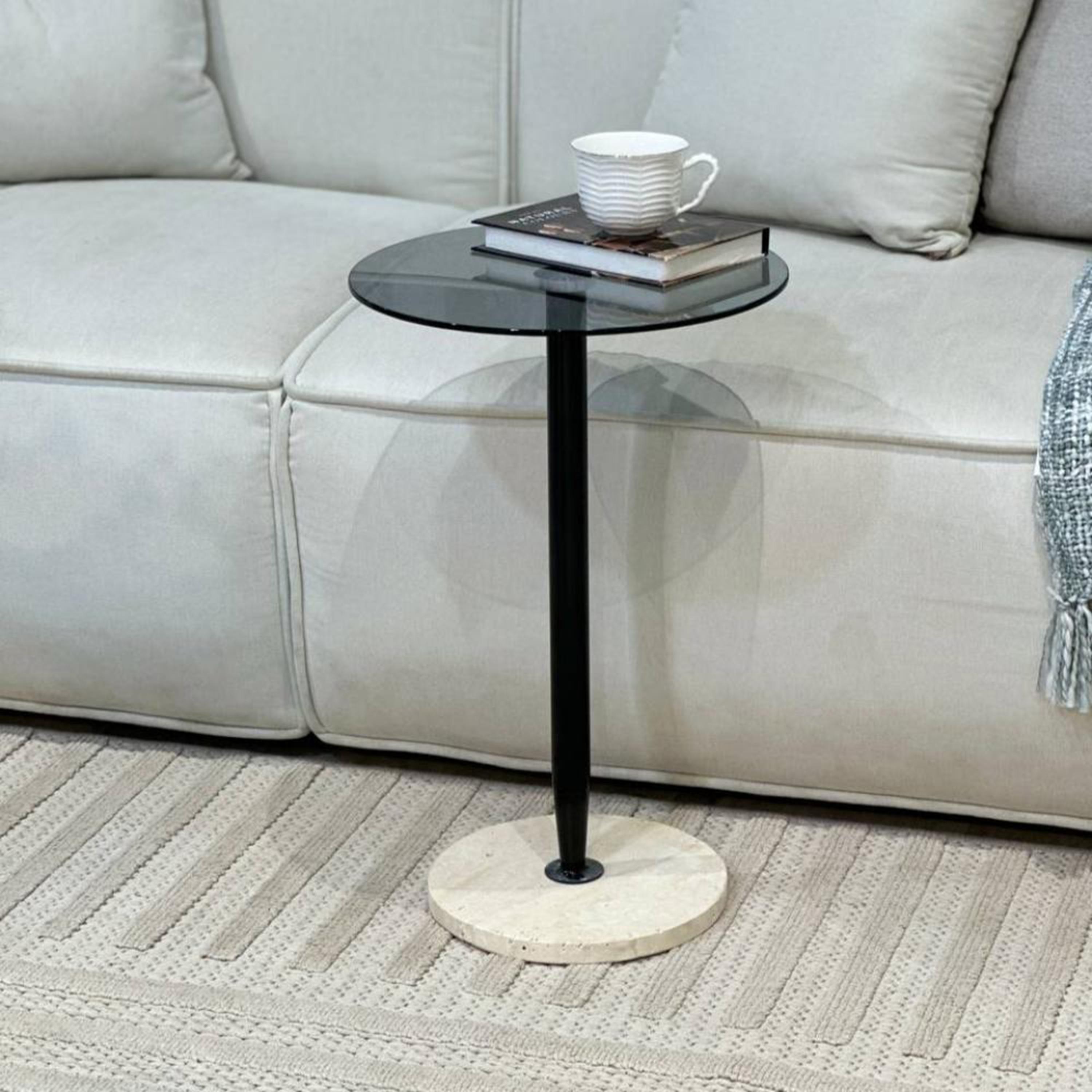 Glass Top Side Table with Pedestal Base - 35x35x55 cms-furniture-livingroom-coffeetables-image-3