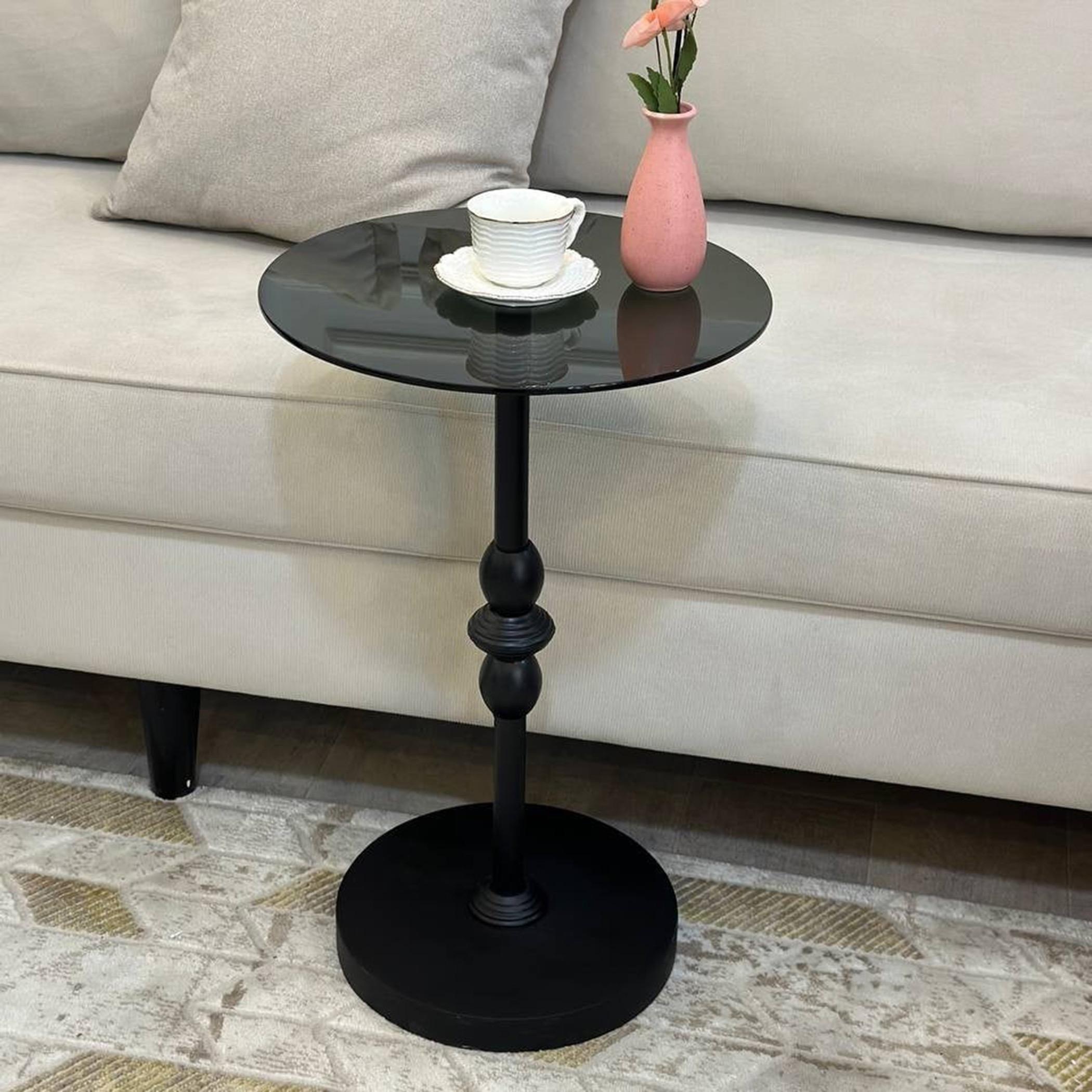 Glass Top Side Table with Pedestal Base - 35x35x55 cms-furniture-livingroom-sideandendtables-image-2