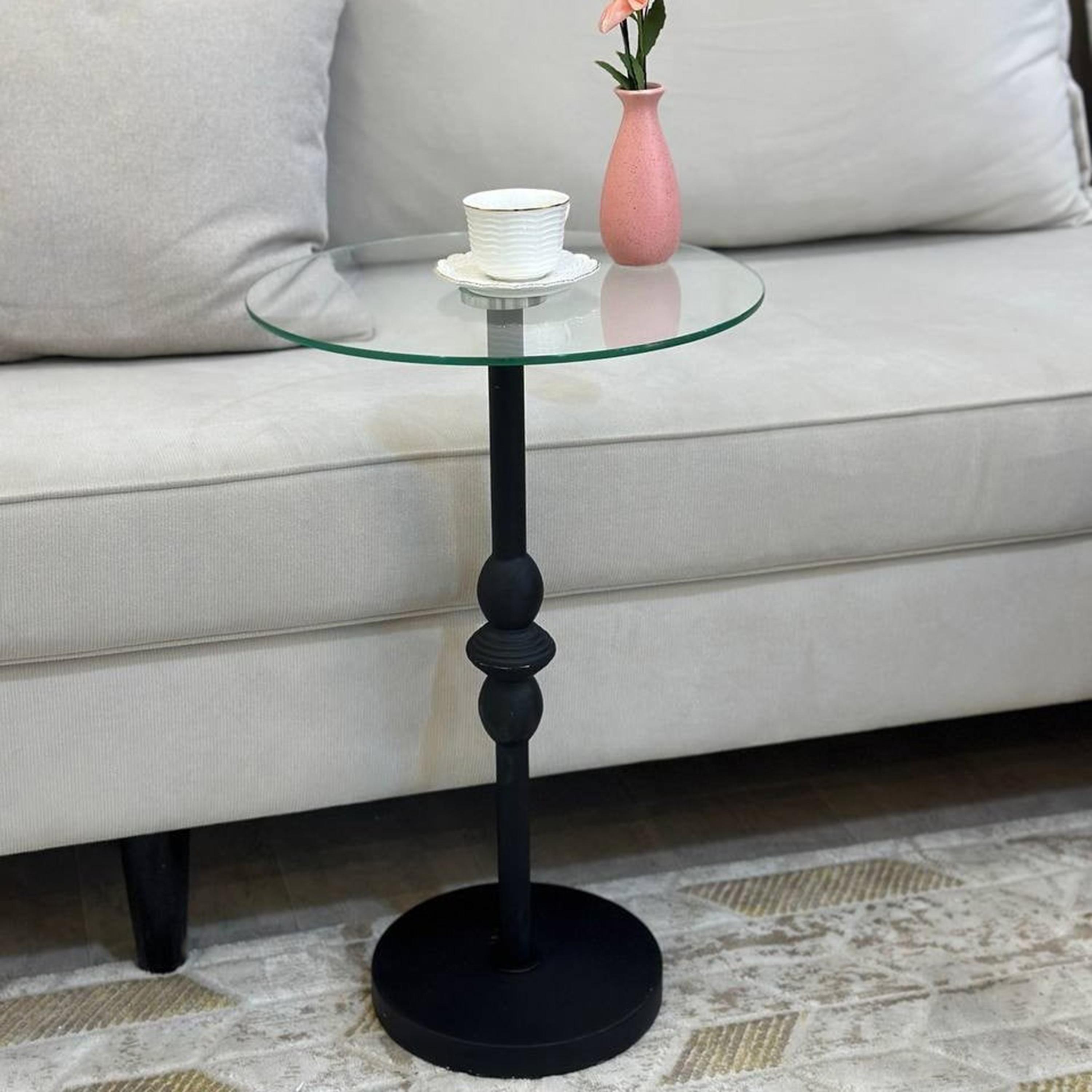 Glass Top Side Table with Pedestal Base - 35x35x55 cms-furniture-livingroom-sideandendtables-image-1