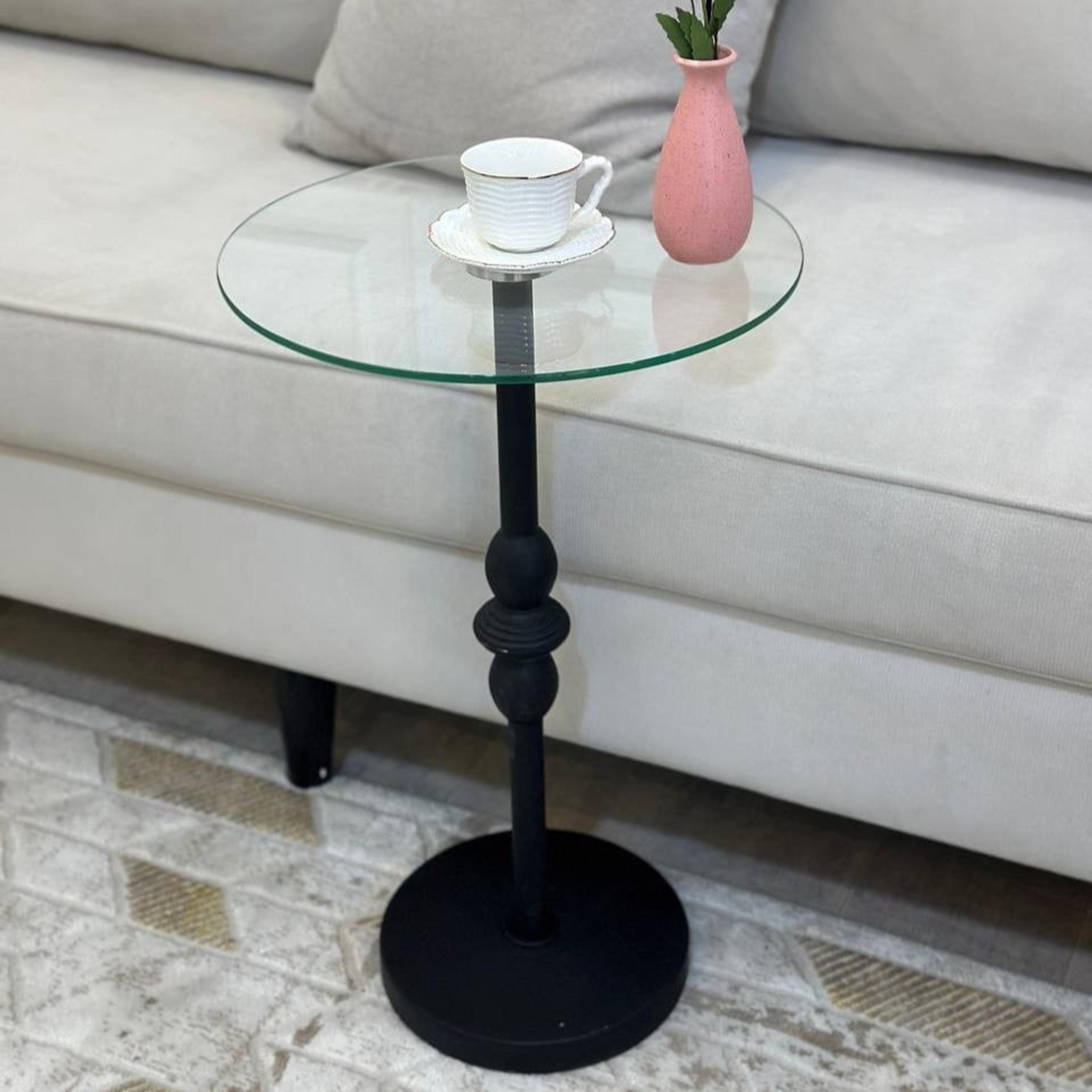 Glass Top Side Table with Pedestal Base - 35x35x55 cms-furniture-livingroom-sideandendtables-image-2