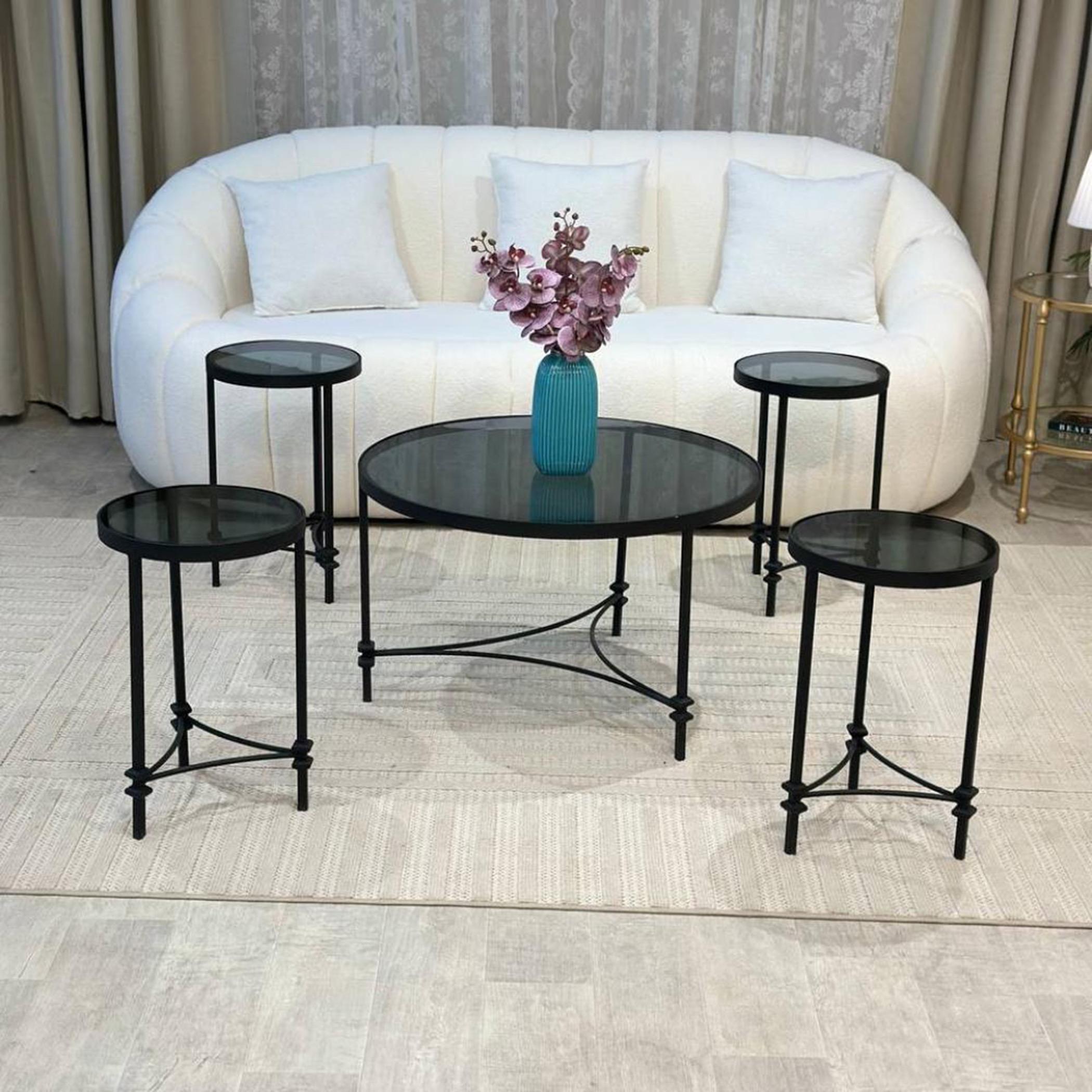 Glass Top 5-Piece Coffee Table and Side Table Set-furniture-livingroom-coffeetables-image-1