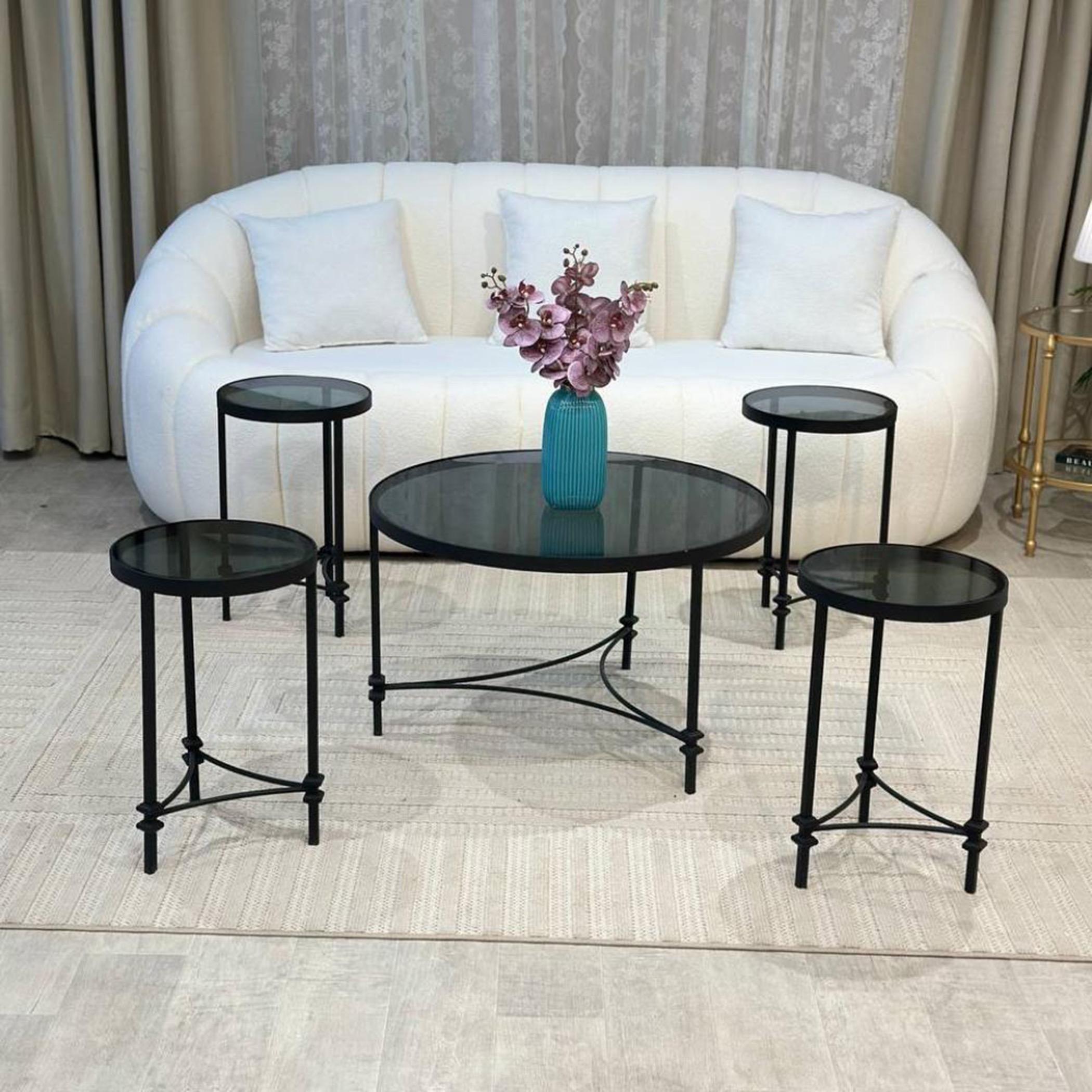 Glass Top 5-Piece Coffee Table and Side Table Set-furniture-livingroom-coffeetables-image-2
