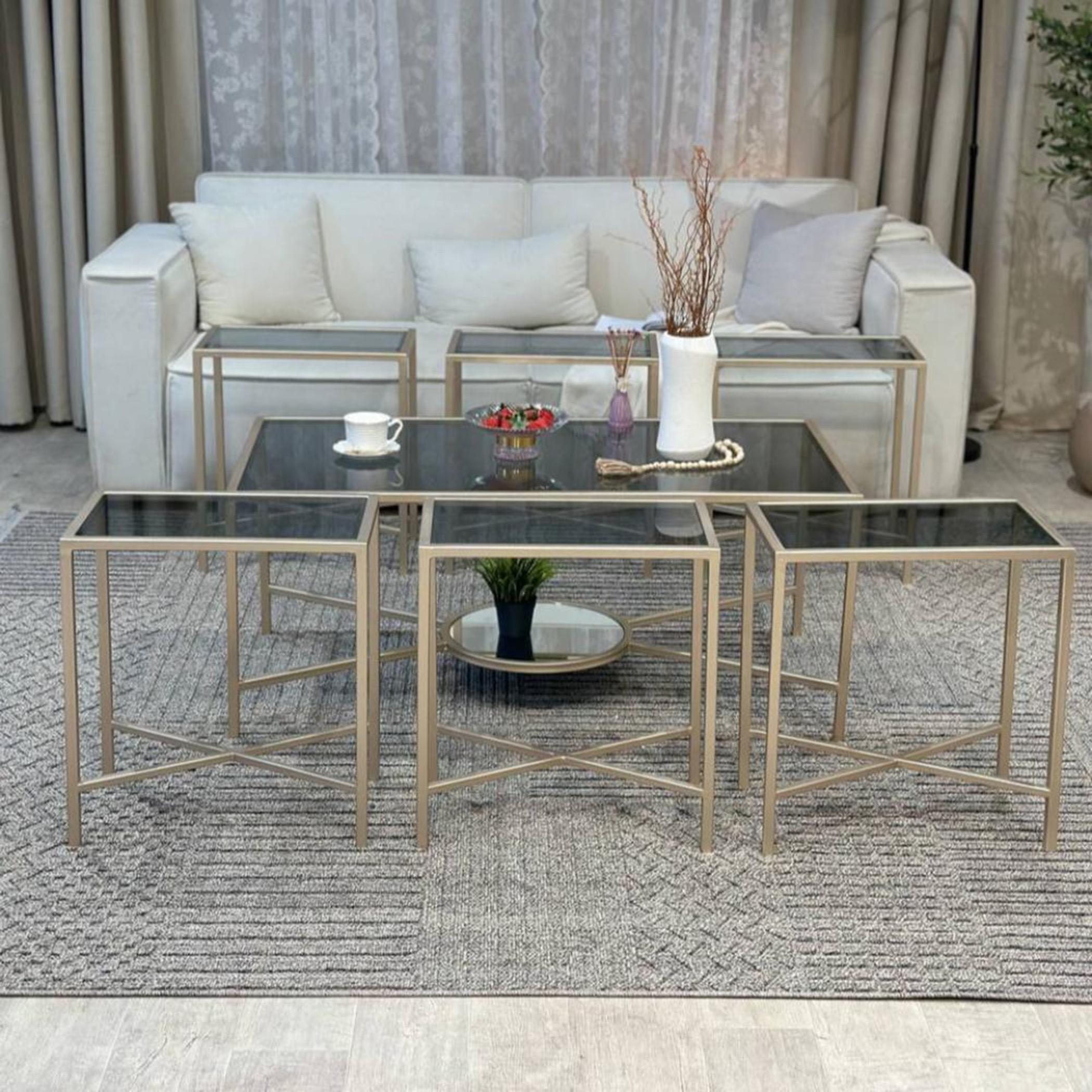 Glass Top 7-Piece Coffee Table and Side Table Set-furniture-livingroom-coffeetables-image-1