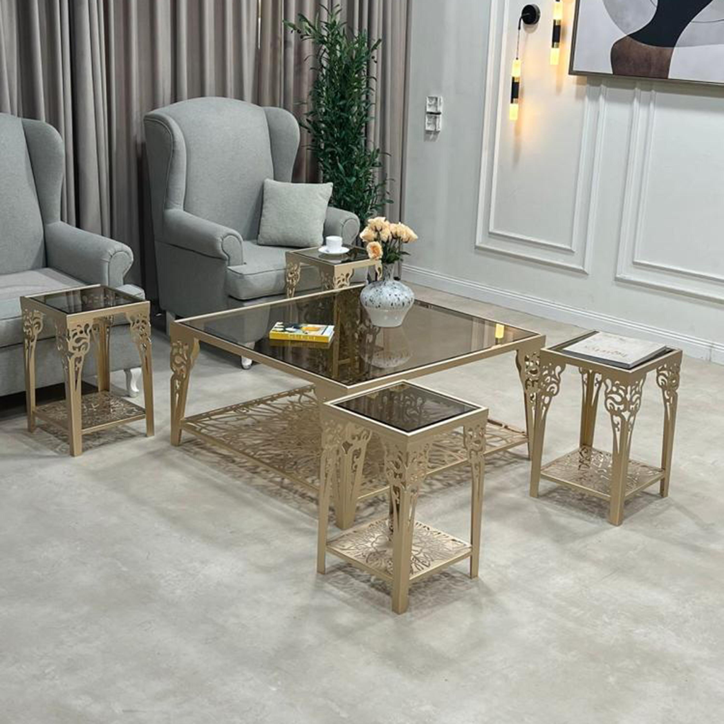 Glass Top 5-Piece Coffee Table and Side Table Set-furniture-livingroom-coffeetables-image-1