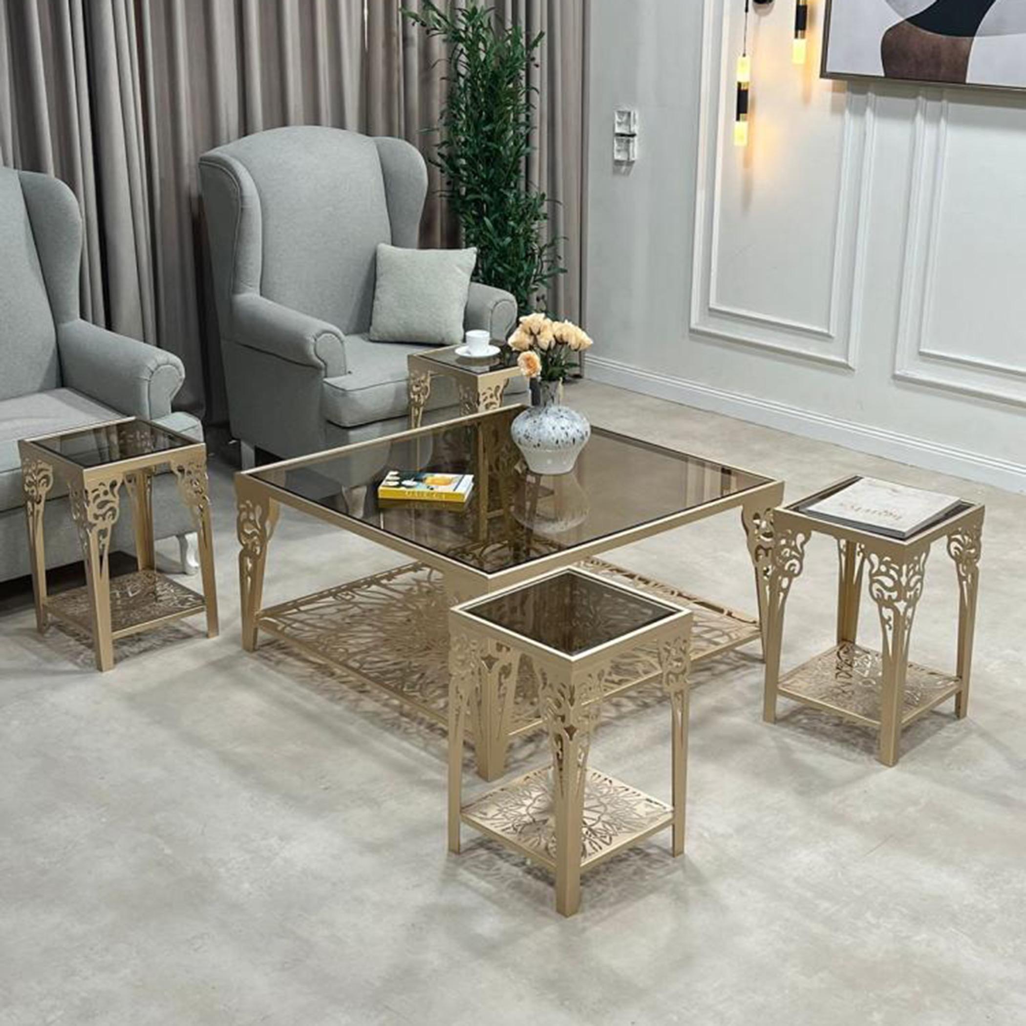 Glass Top 5-Piece Coffee Table and Side Table Set-furniture-livingroom-coffeetables-image-2