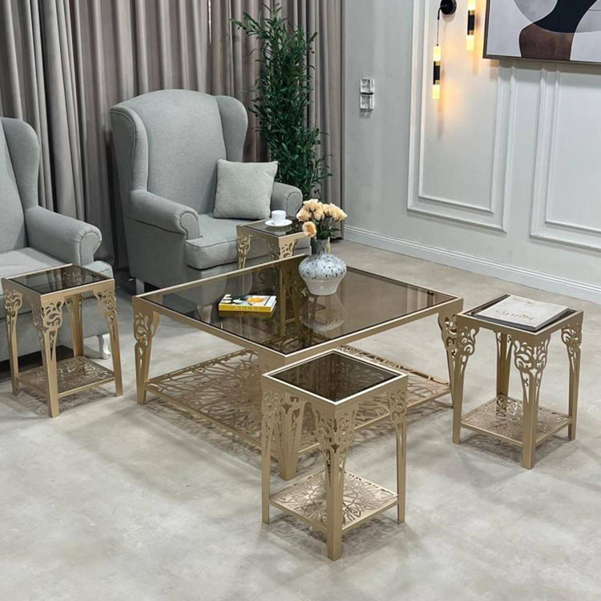 Glass Top 5-Piece Coffee Table and Side Table Set-furniture-livingroom-coffeetables-image-4