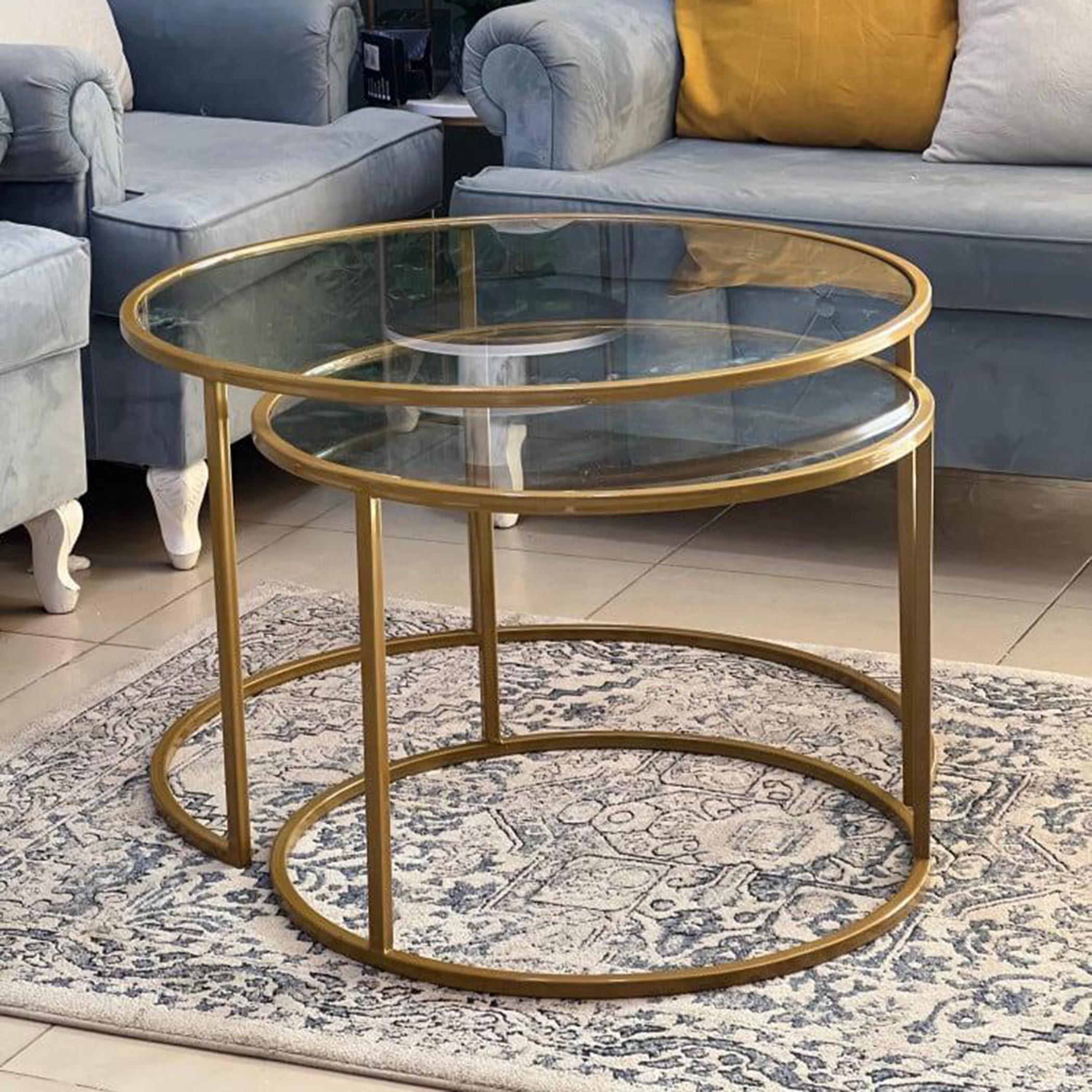 Glass Top 2-Piece  Nesting Table Set-furniture-livingroom-nestoftables-image-1