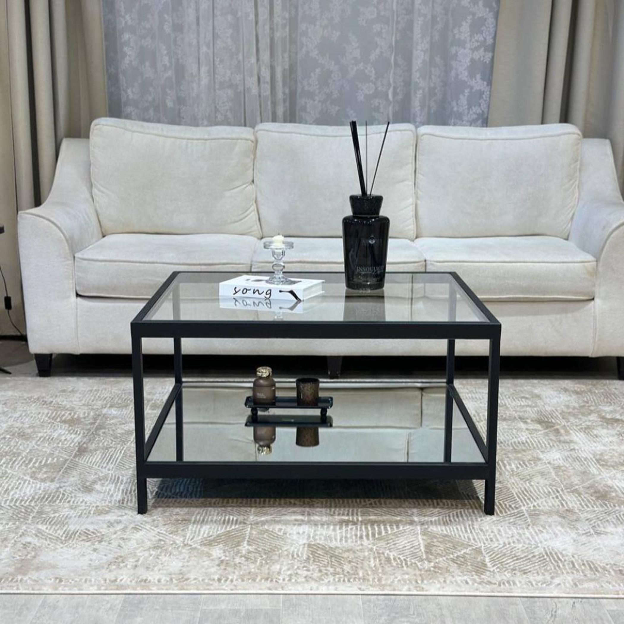 Glass Top 2-Tier Coffee Table with Mirrors - 90x90x50 cms-furniture-livingroom-coffeetables-image-1