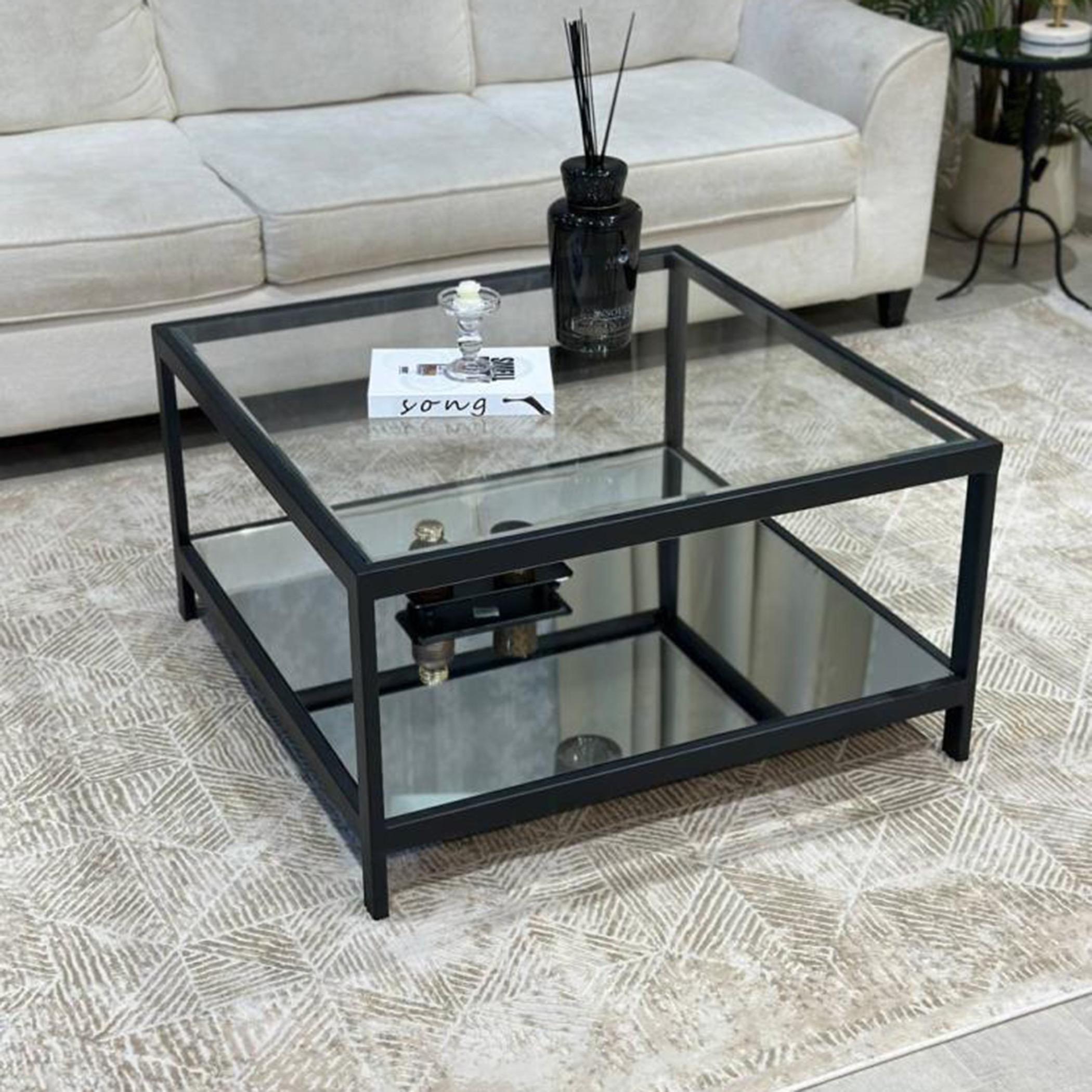 Glass Top 2-Tier Coffee Table with Mirrors - 90x90x50 cms-furniture-livingroom-coffeetables-image-3
