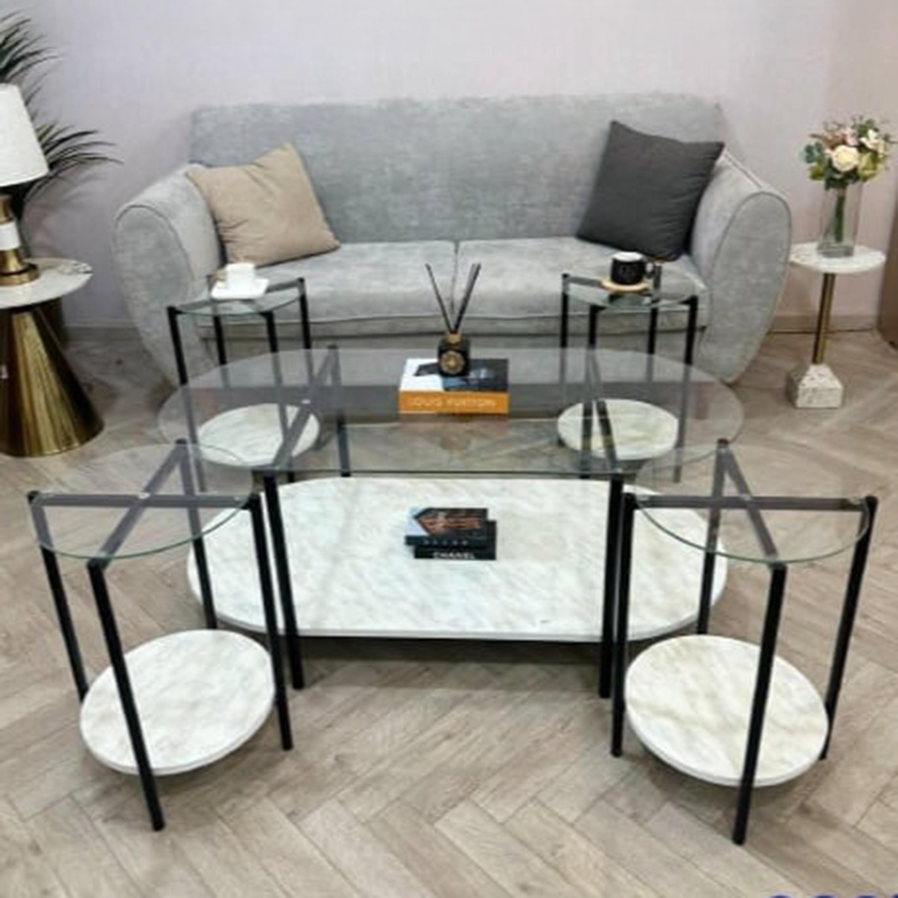 Glass Top 5-Piece Coffee Table and Side Table Set-furniture-livingroom-coffeetables-image-1