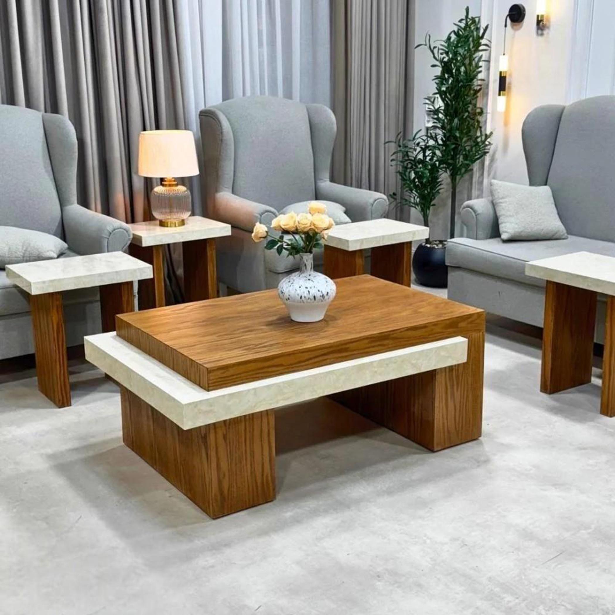 Wooden Top 5-Piece Coffee Table and Side Table Set-furniture-livingroom-coffeetables-image-1