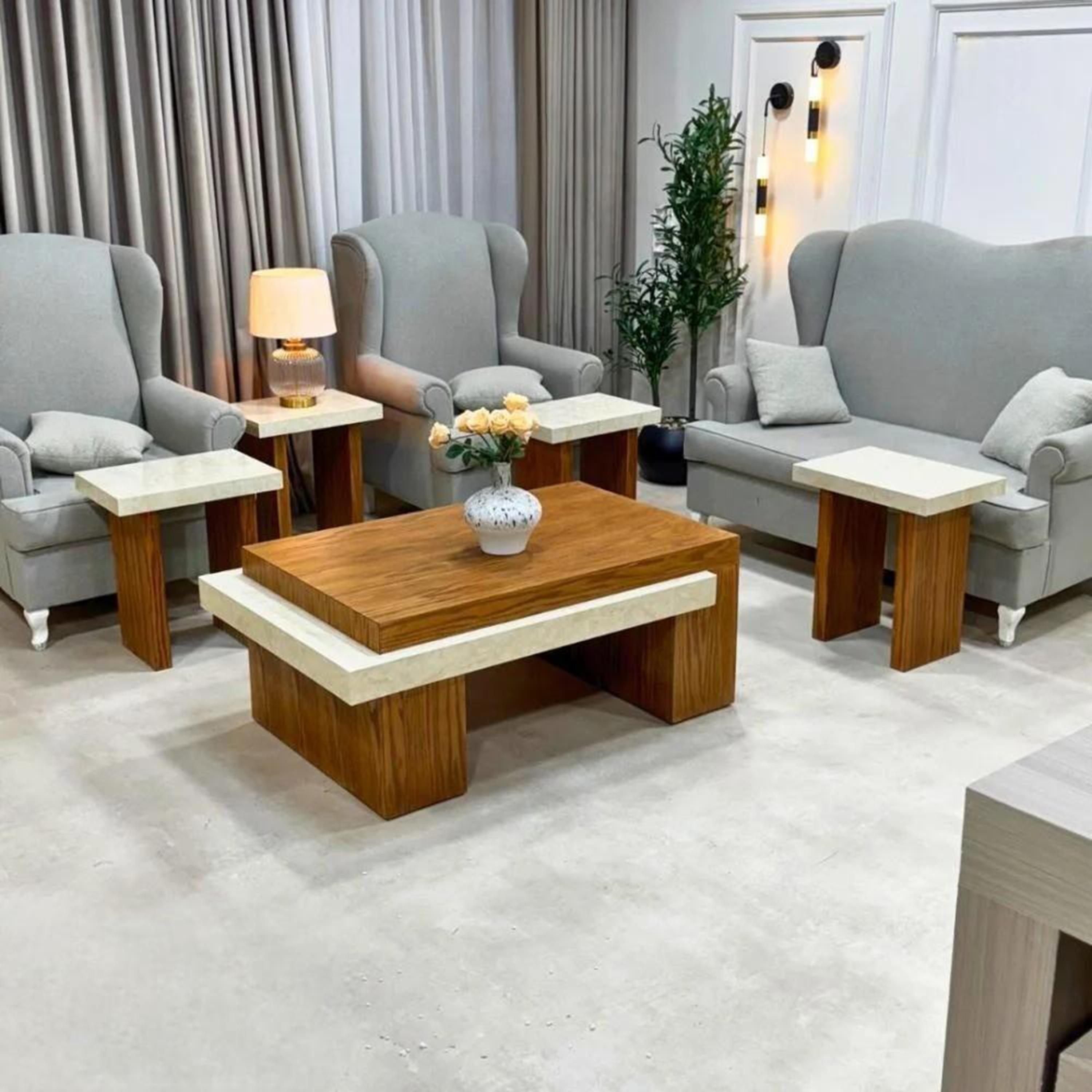 Wooden Top 5-Piece Coffee Table and Side Table Set-furniture-livingroom-coffeetables-image-3