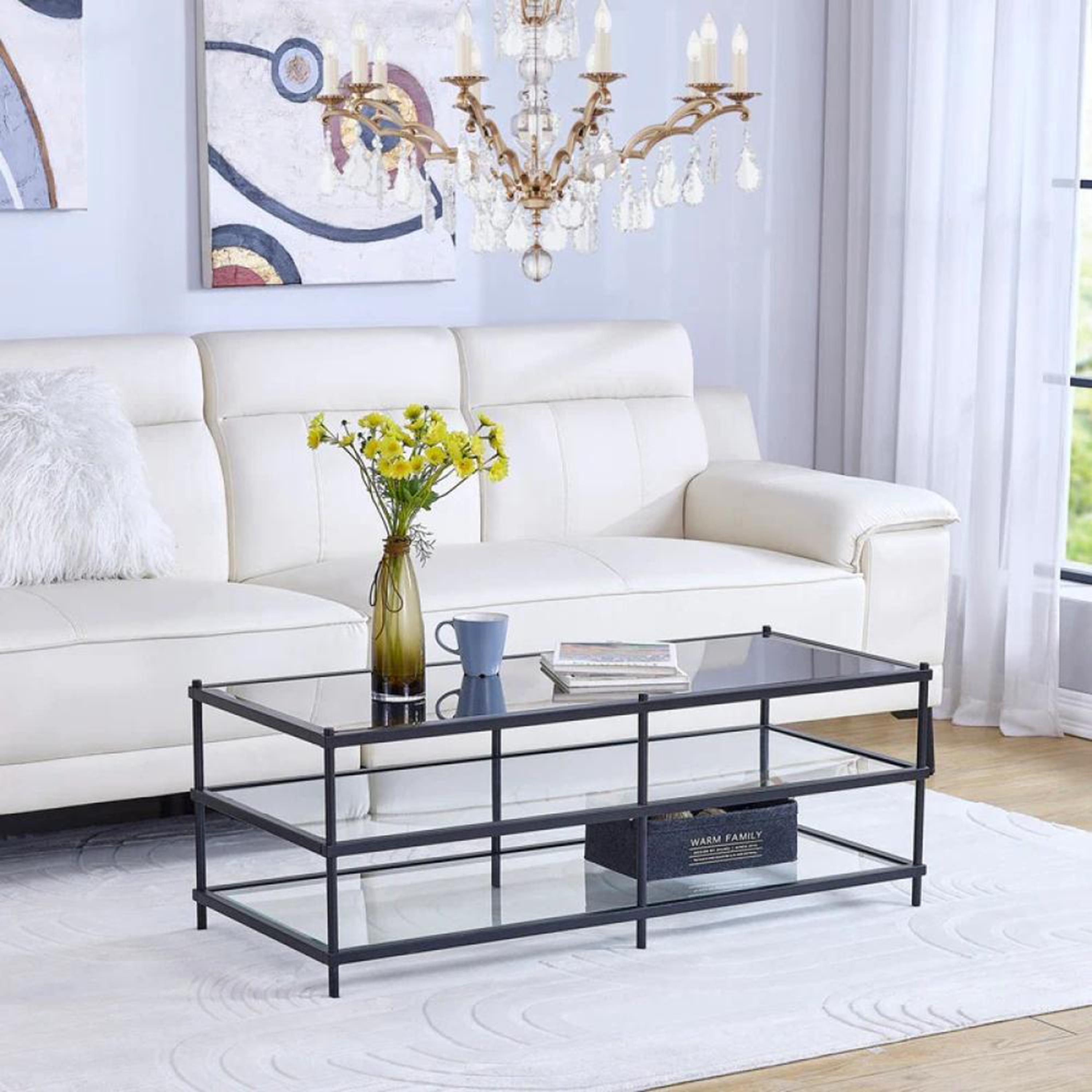 Glass Top 3-Tier Coffee Table - 120x60x50 cms-furniture-livingroom-coffeetables-image-1