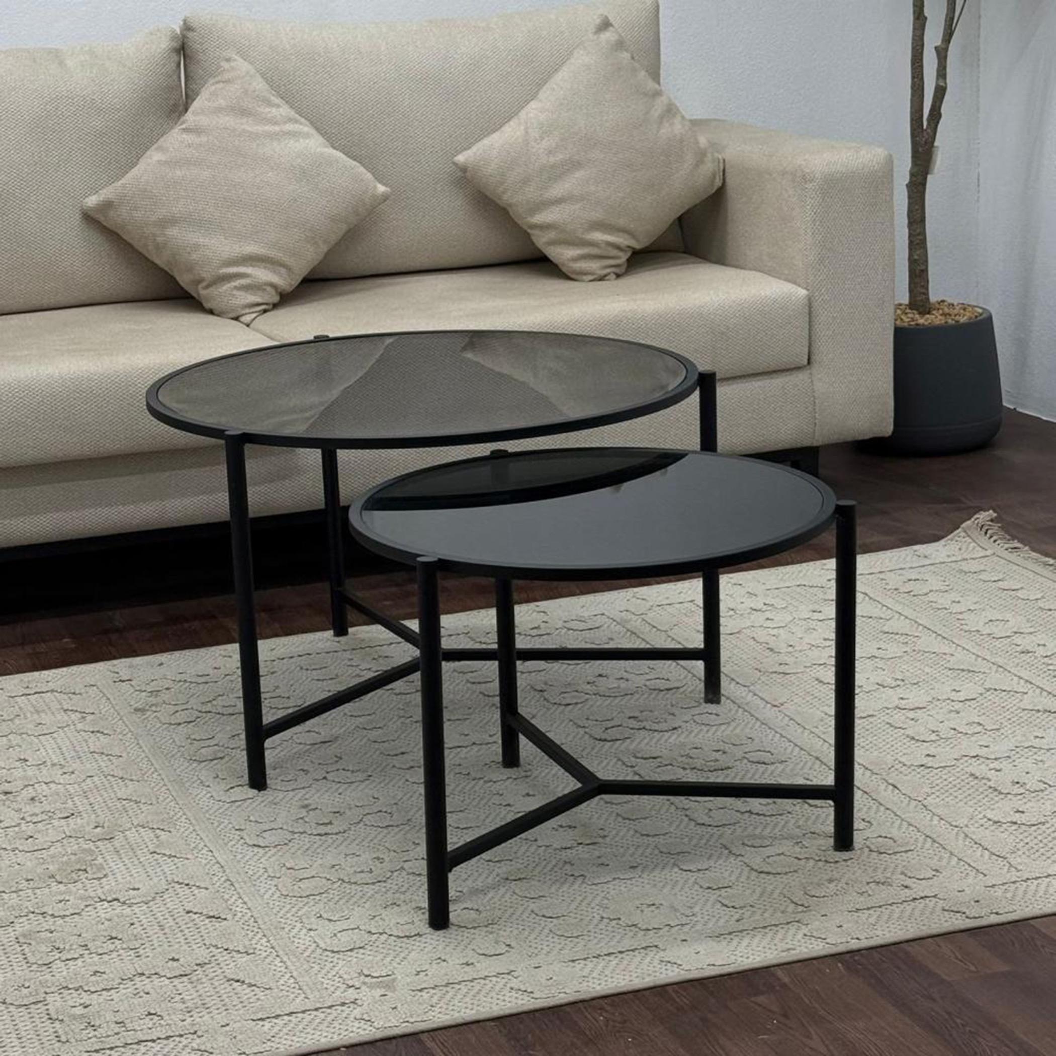 Glass Top 2-Piece  Nesting Table Set-furniture-livingroom-nestoftables-image-1
