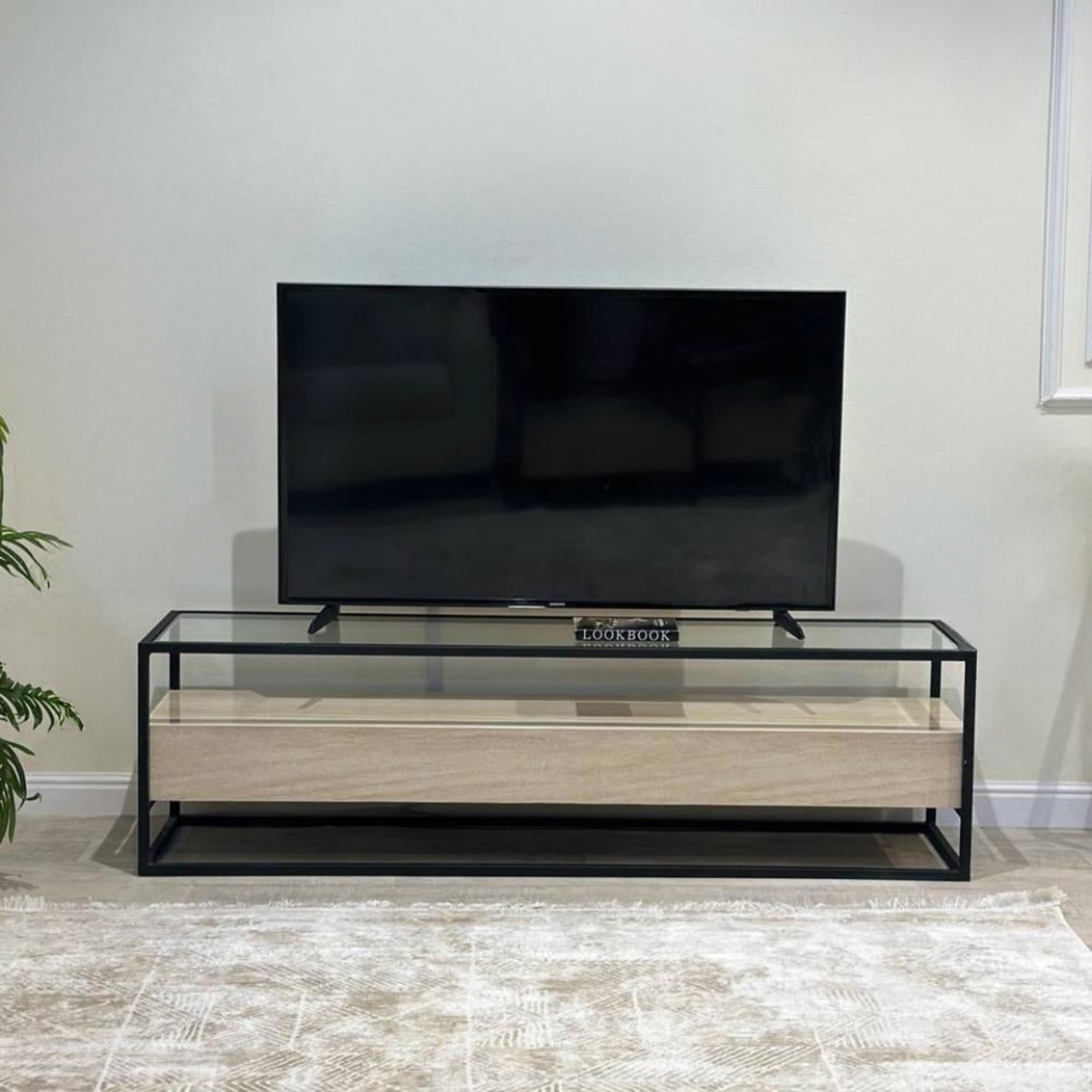طاولة تلفزيون بسطح زجاجي طبقتين من تودو - 160x40x45 سم-furniture-livingroom-tvandmediaunits-image-1