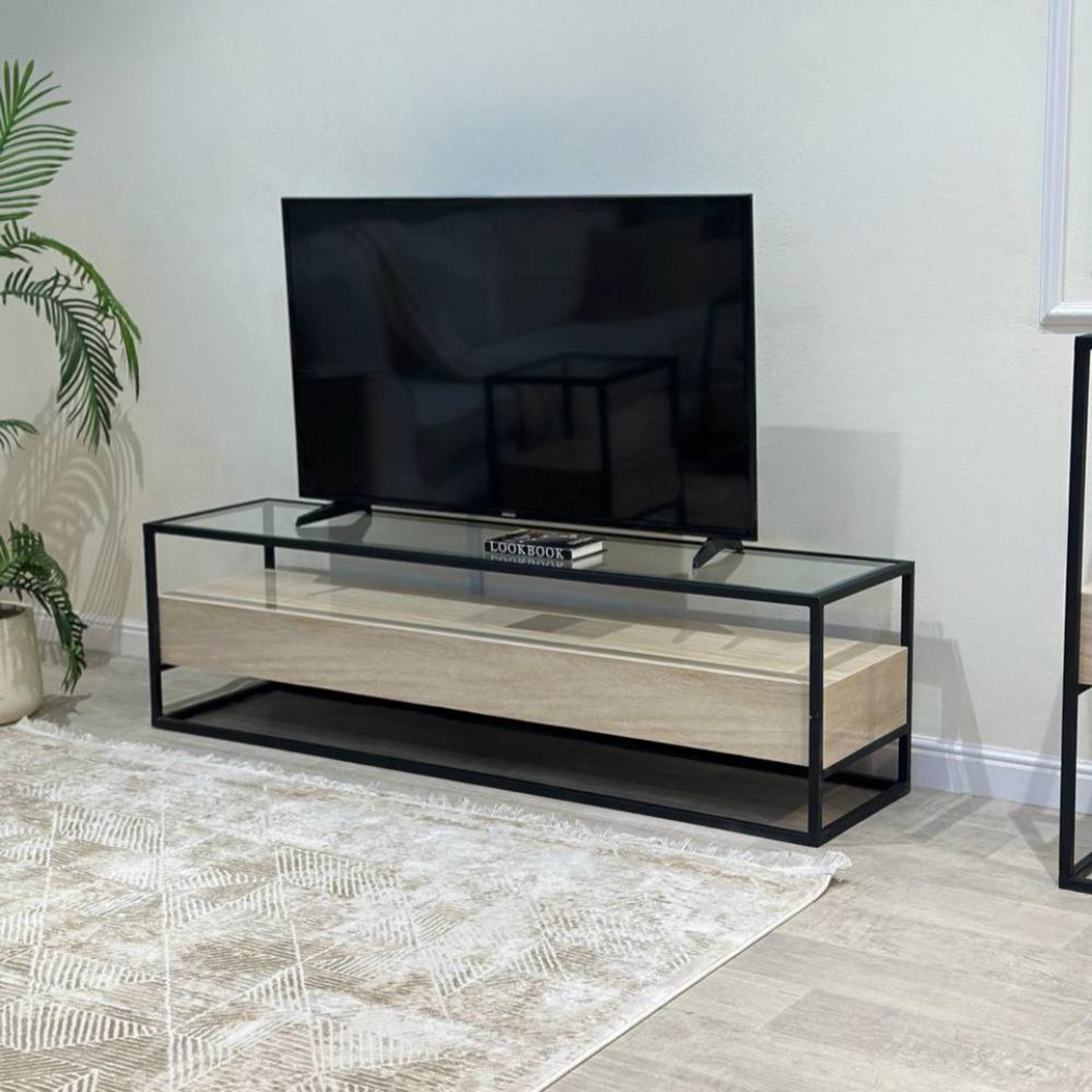 طاولة تلفزيون بسطح زجاجي طبقتين من تودو - 160x40x45 سم-furniture-livingroom-tvandmediaunits-image-2