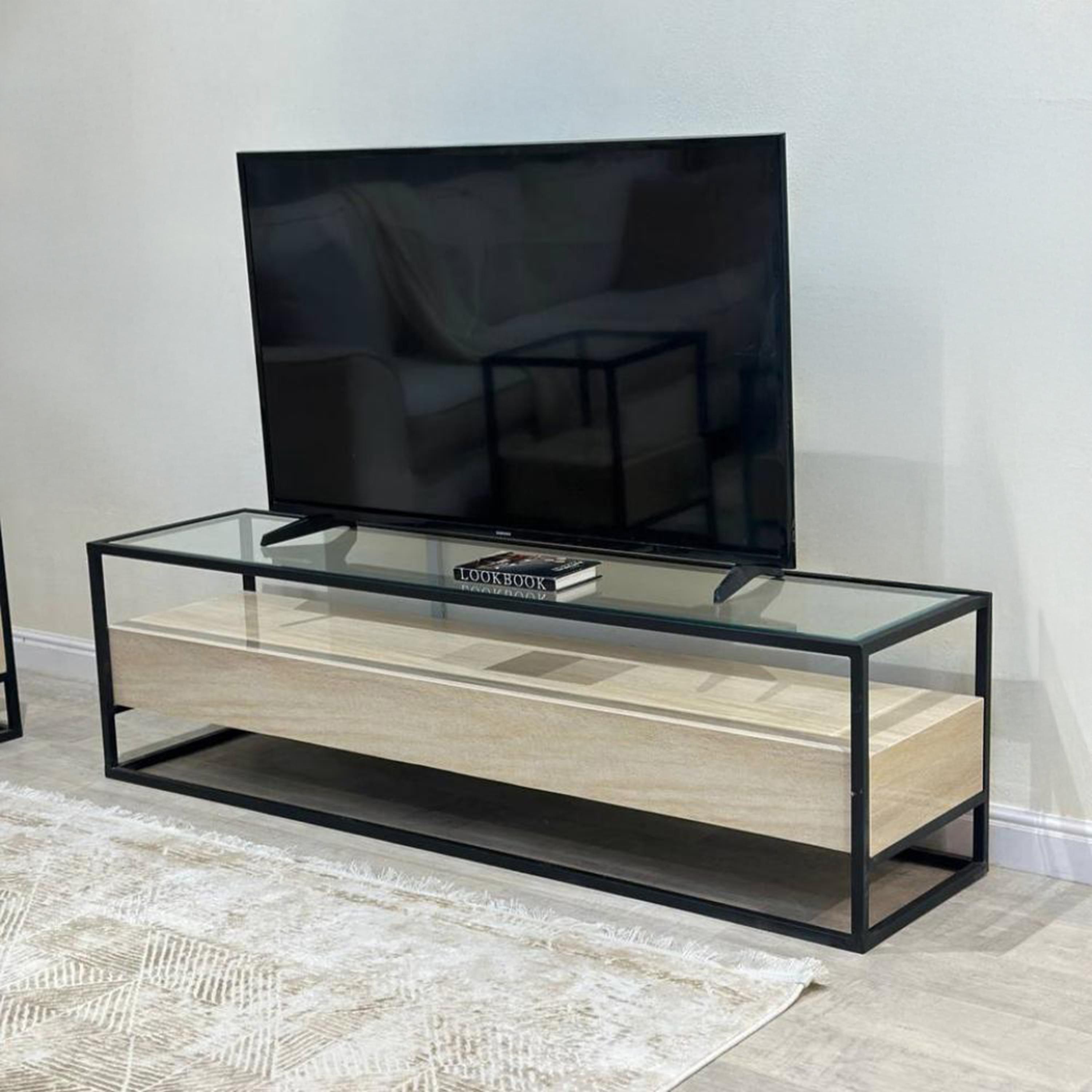 طاولة تلفزيون بسطح زجاجي طبقتين من تودو - 160x40x45 سم-furniture-livingroom-tvandmediaunits-image-3