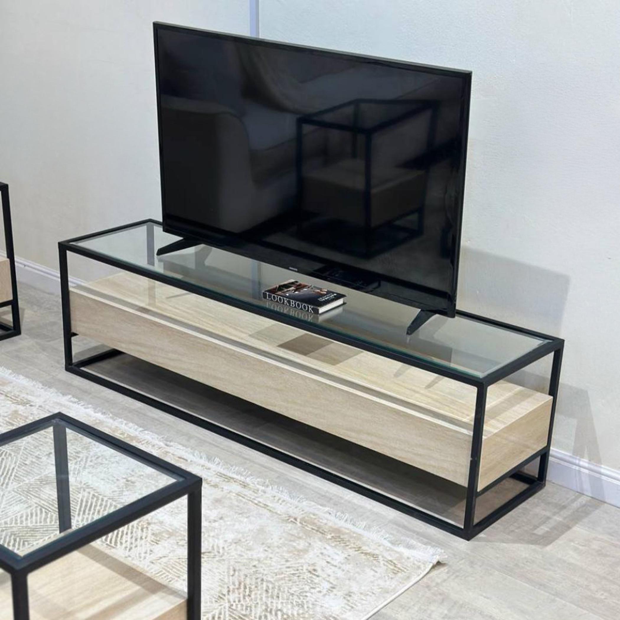 طاولة تلفزيون بسطح زجاجي طبقتين من تودو - 160x40x45 سم-furniture-livingroom-tvandmediaunits-image-4