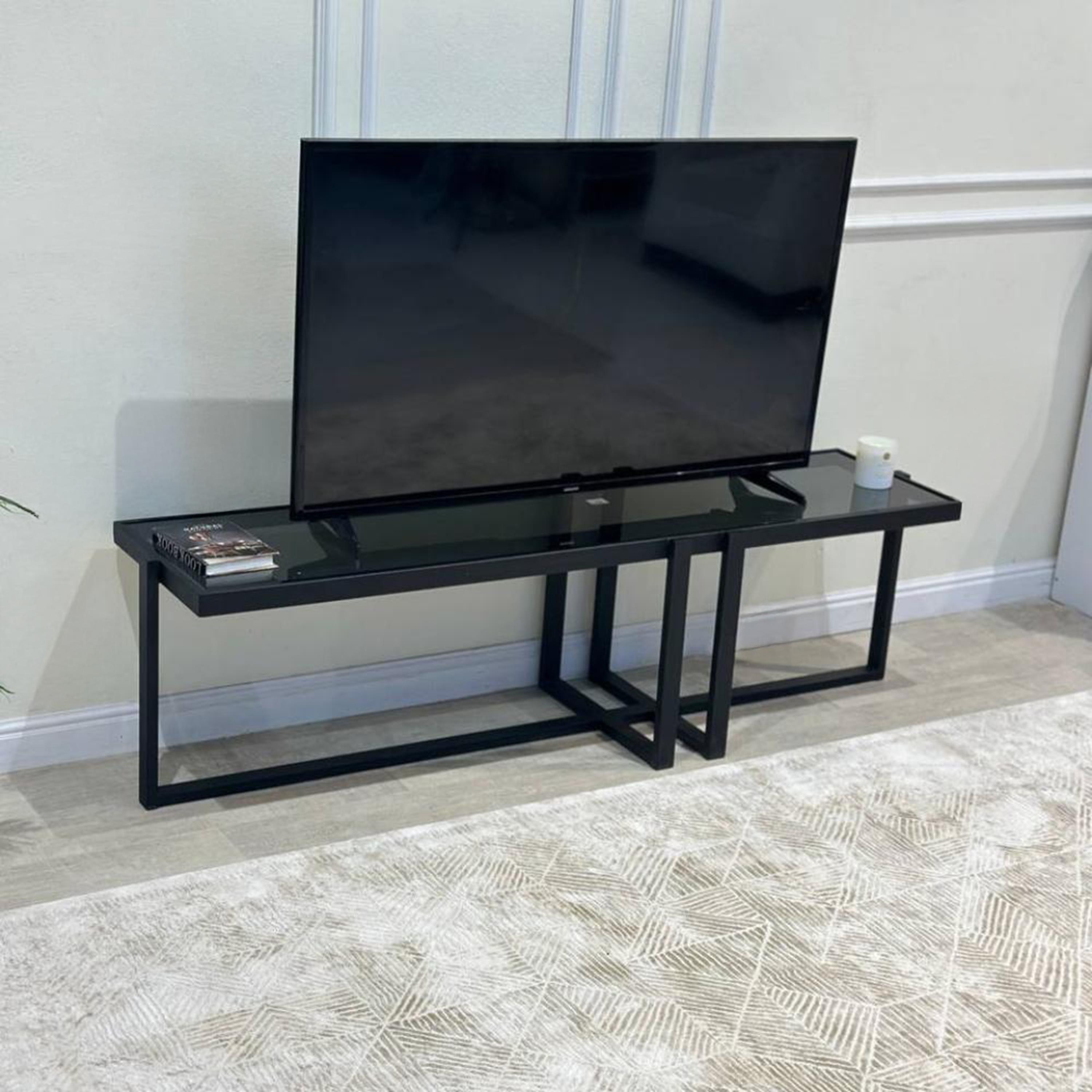 Glass Top TV Table - 160x40x45 cm-furniture-livingroom-tvandmediaunits-image-2