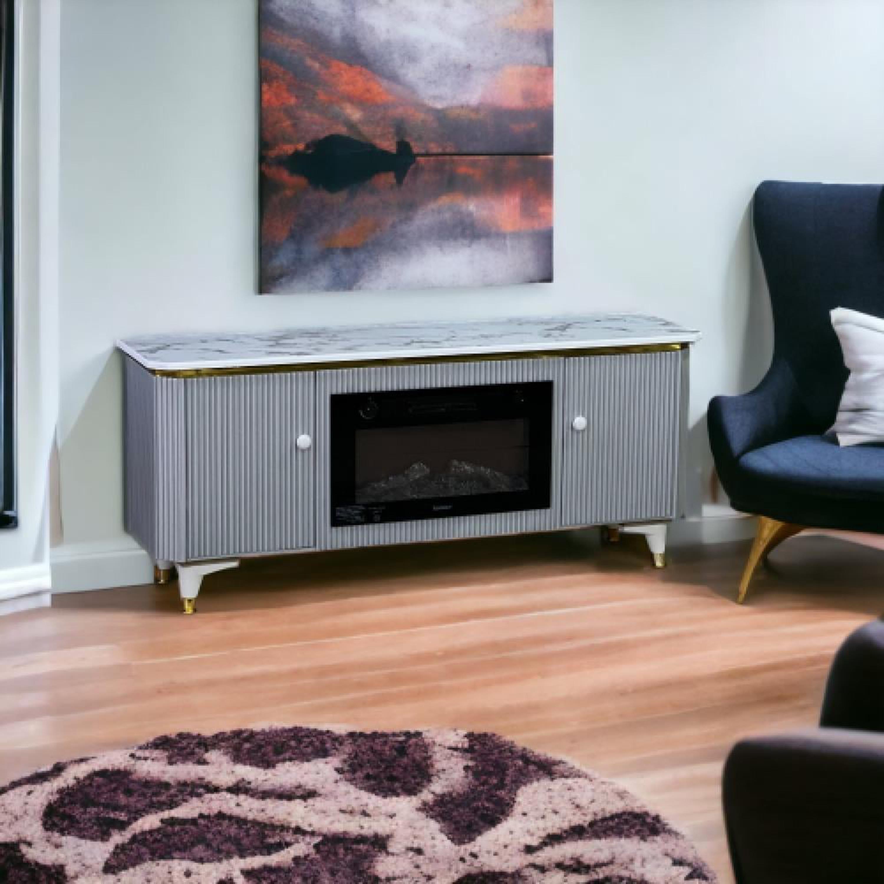 Marble Top Plasma Table with Heater - 144x40x63 cm-furniture-livingroom-consoletablesandmirrors-image-2