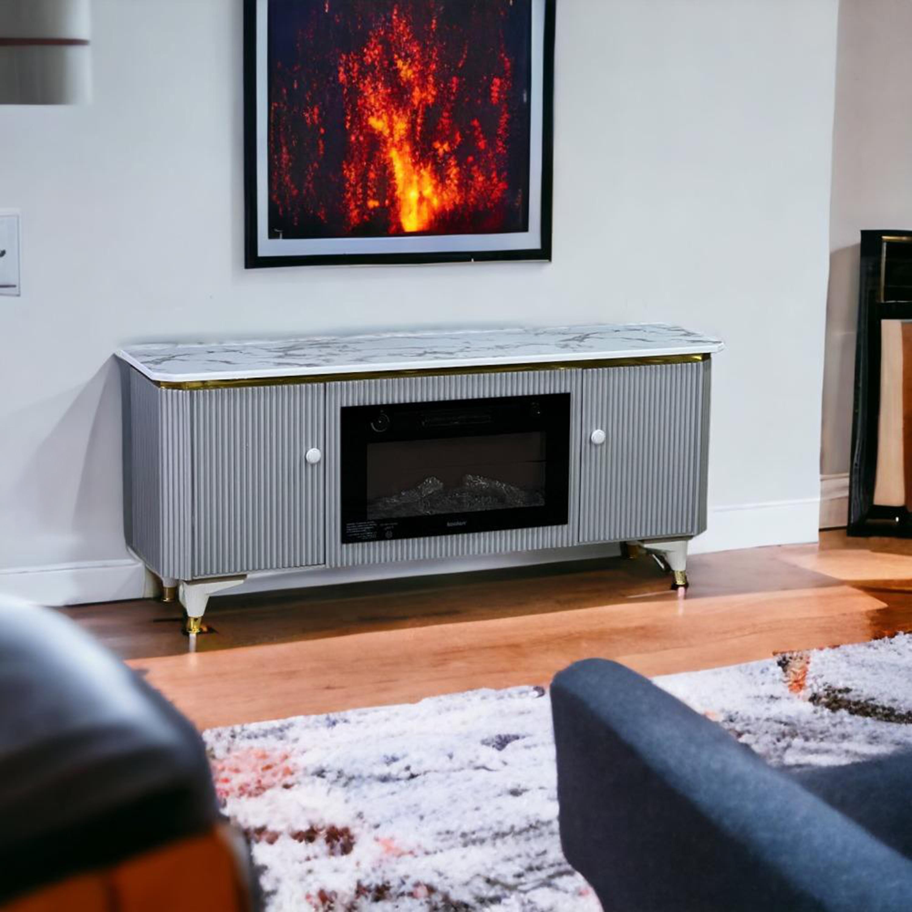 Marble Top Plasma Table with Heater - 144x40x63 cm-furniture-livingroom-consoletablesandmirrors-image-3