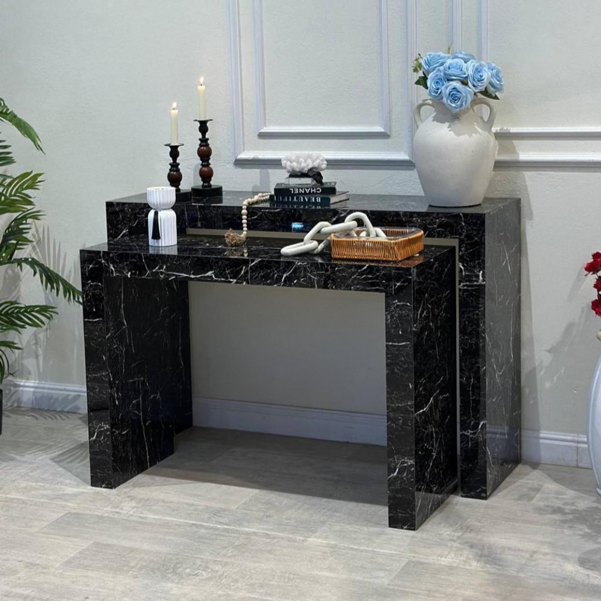Marble Top 2-Piece  Console Table Set-furniture-livingroom-consoletablesandmirrors-image-1
