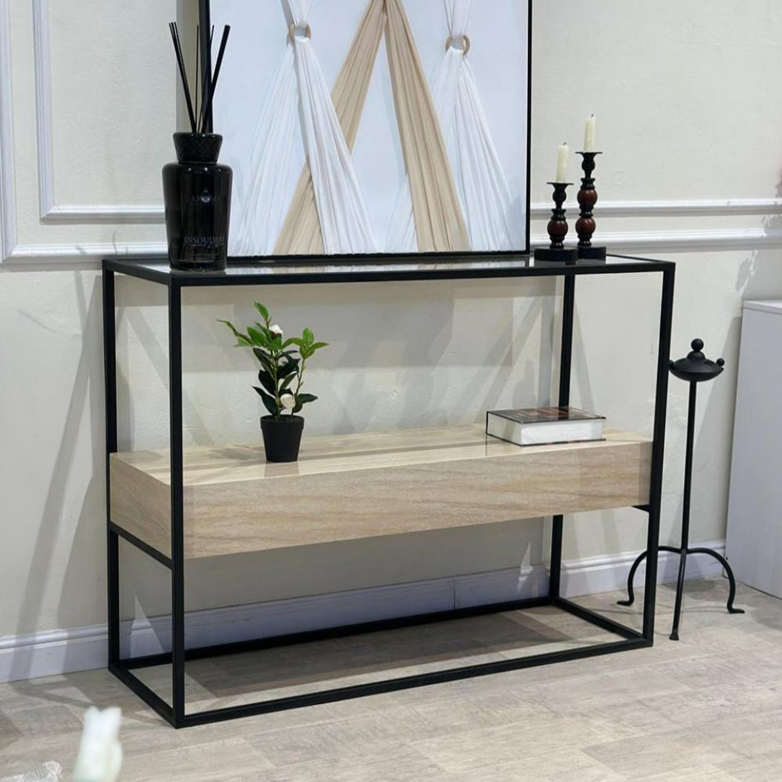 Glass Top 2-Tier Console Table - 120x40x90 cms-furniture-livingroom-consoletablesandmirrors-image-1