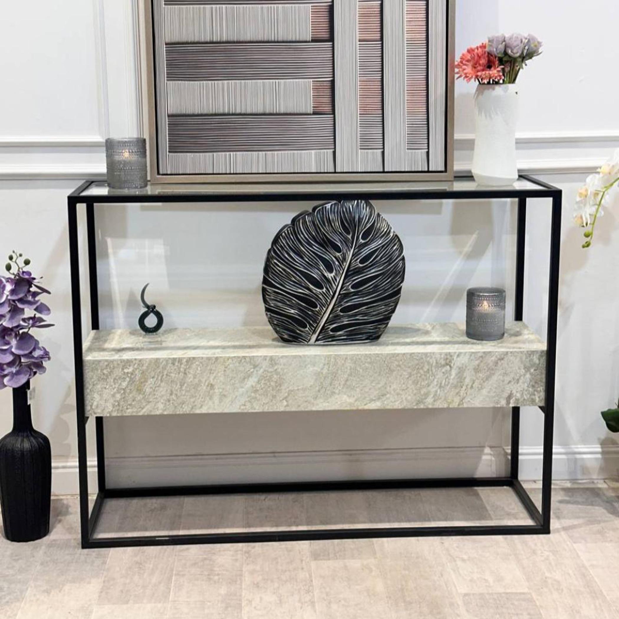 Glass Top 2-Tier Console Table - 120x35x90 cms-furniture-livingroom-consoletablesandmirrors-image-1