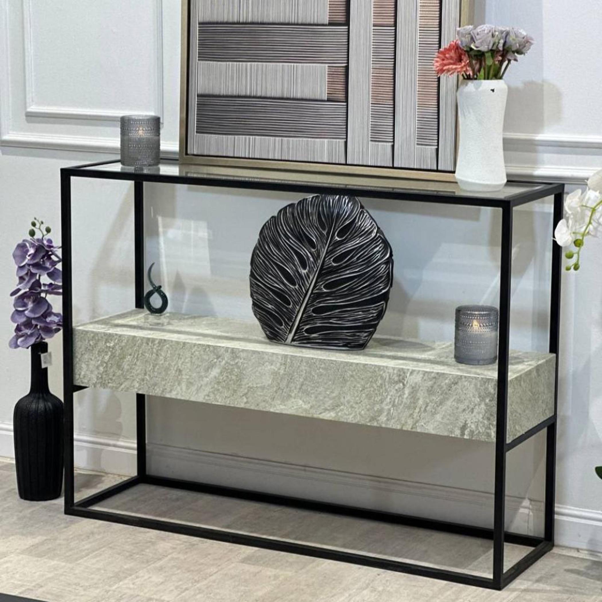 Glass Top 2-Tier Console Table - 120x35x90 cms-furniture-livingroom-consoletablesandmirrors-image-2