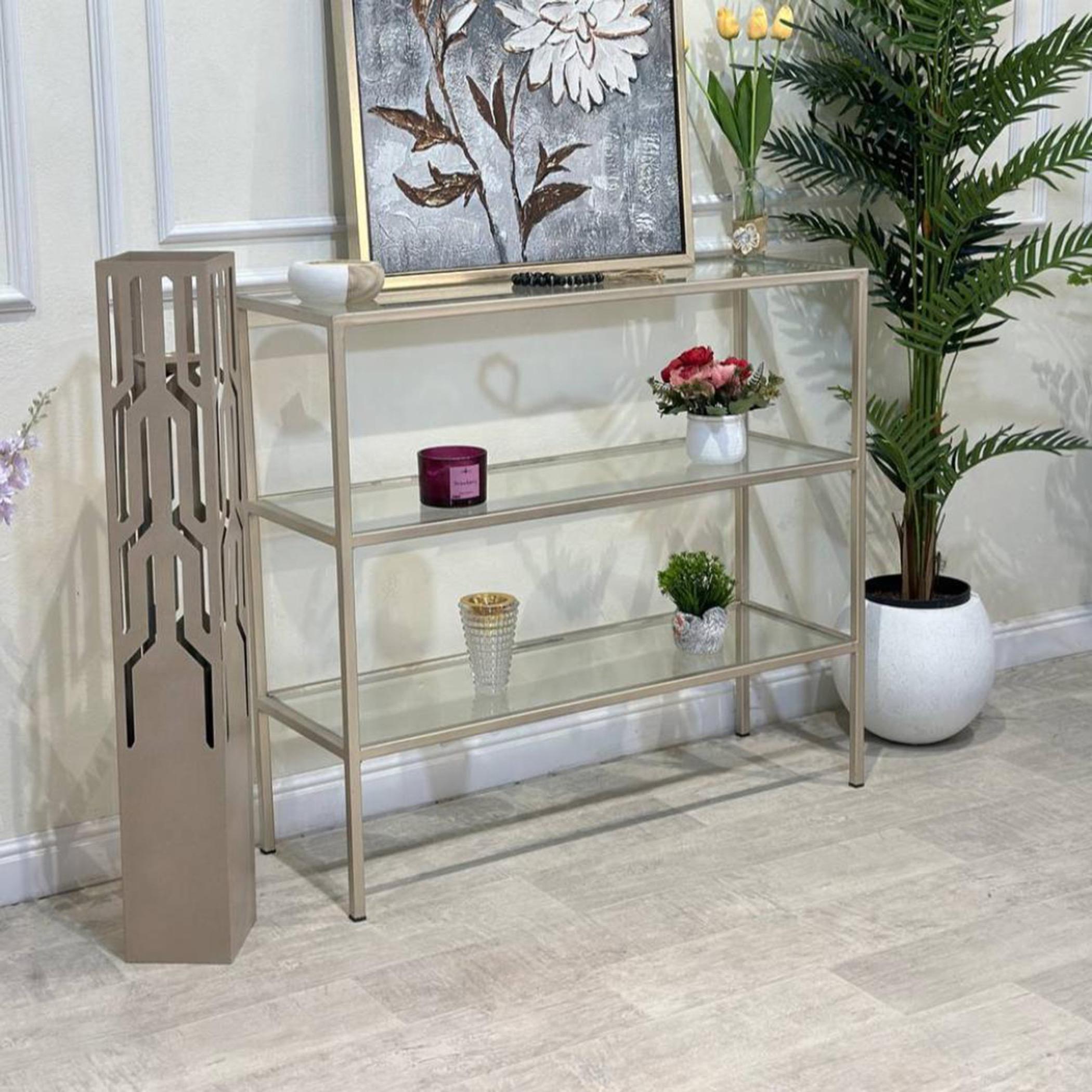 Glass Top 3-Tier Console Table - 100x40x90 cms-furniture-livingroom-consoletablesandmirrors-image-2