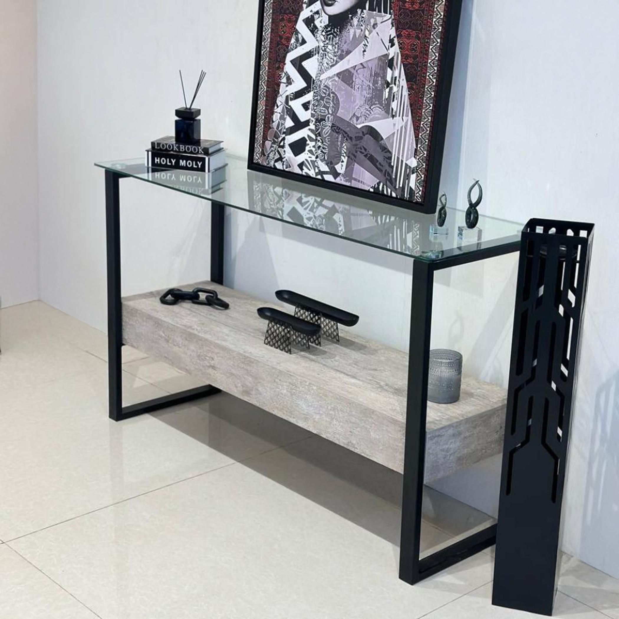 Glass Top 2-Tier Console Table - 125x45x100 cms-furniture-livingroom-consoletablesandmirrors-image-3