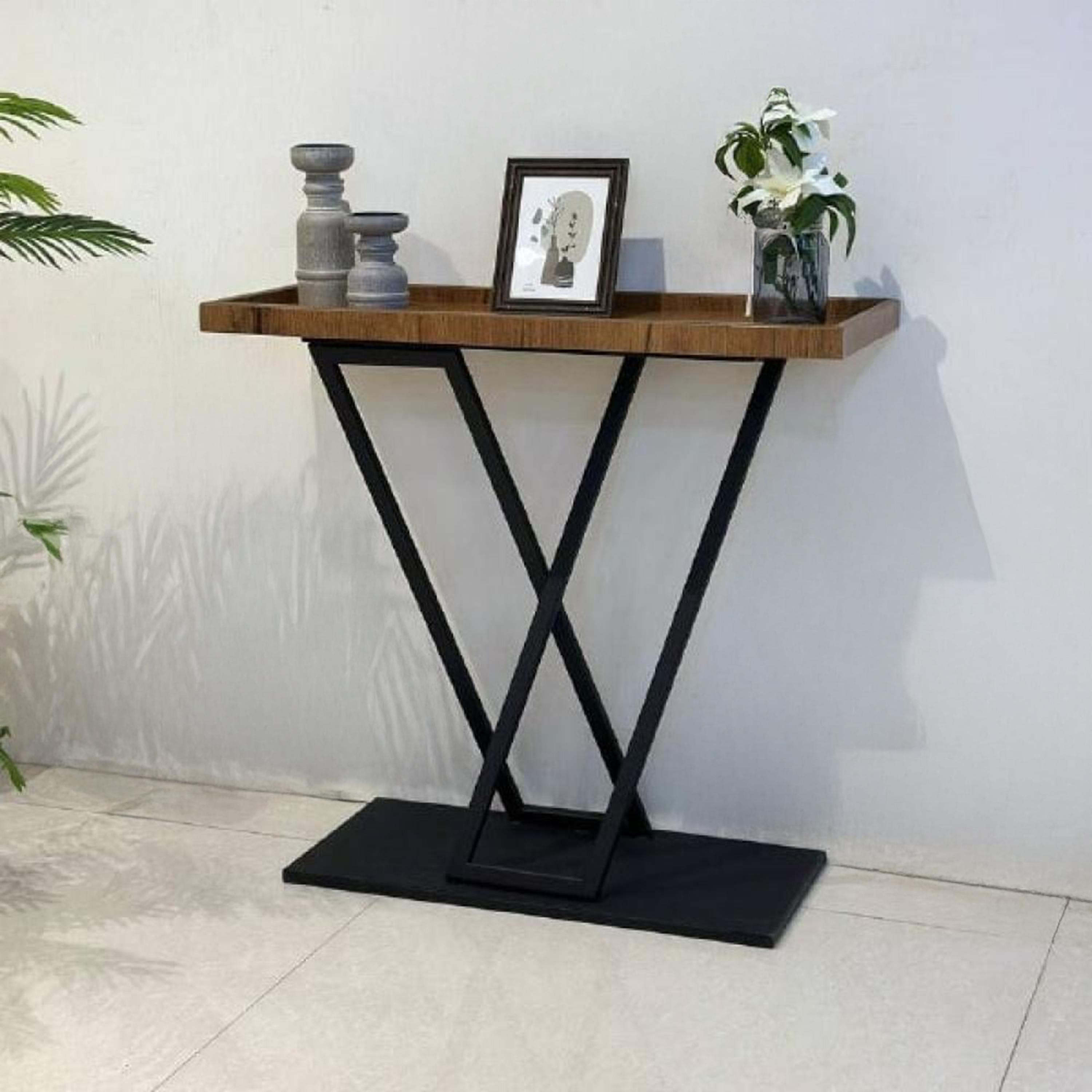 Wooden Top Console Table with Pedestal Base - 120x40x90 cms-furniture-livingroom-consoletablesandmirrors-image-1