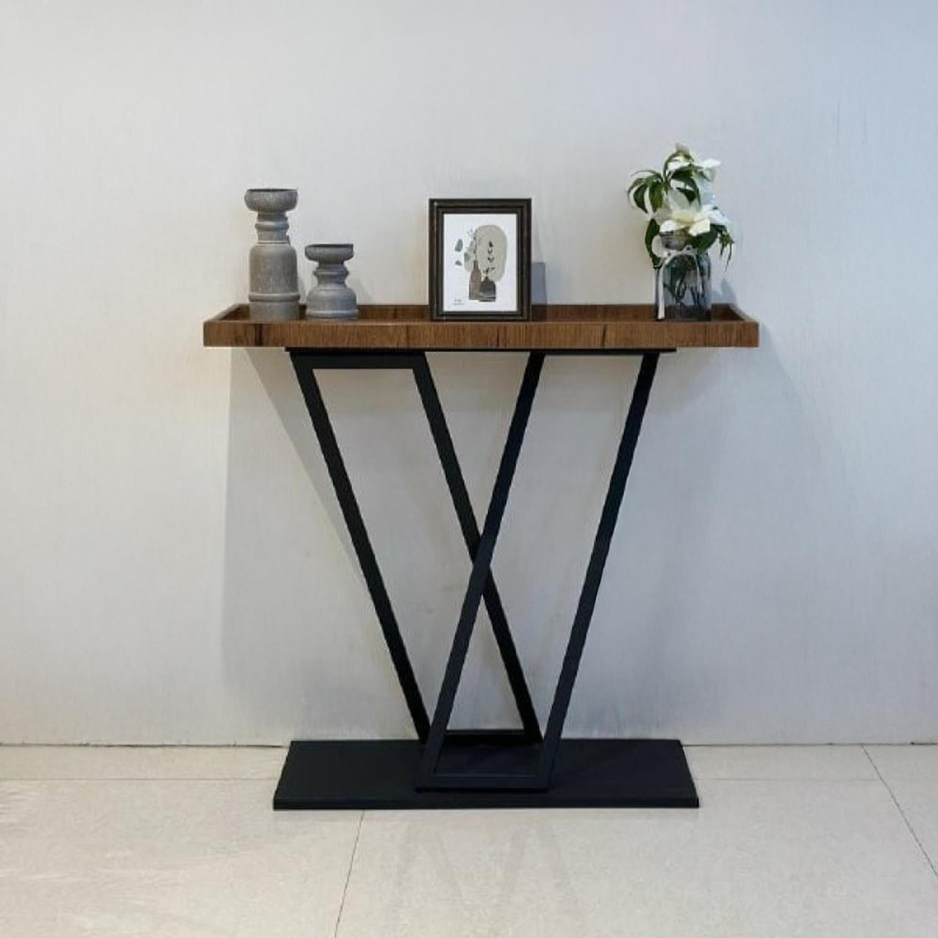 Wooden Top Console Table with Pedestal Base - 120x40x90 cms-furniture-livingroom-consoletablesandmirrors-image-2