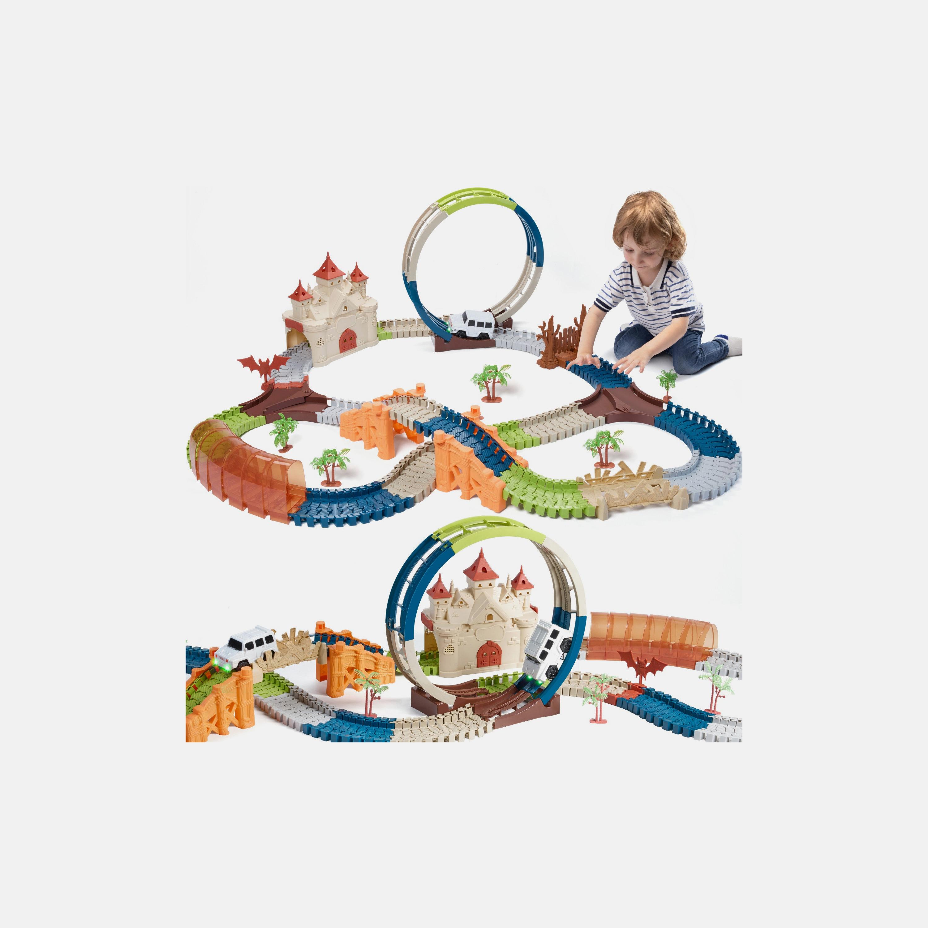 مركبات لعبة مسار سباق مع منزل سحري ونفق وسيارتين كهربائيتين مضيئتين من توماما-toys-playvehicles-vehicleplaysets-image-1